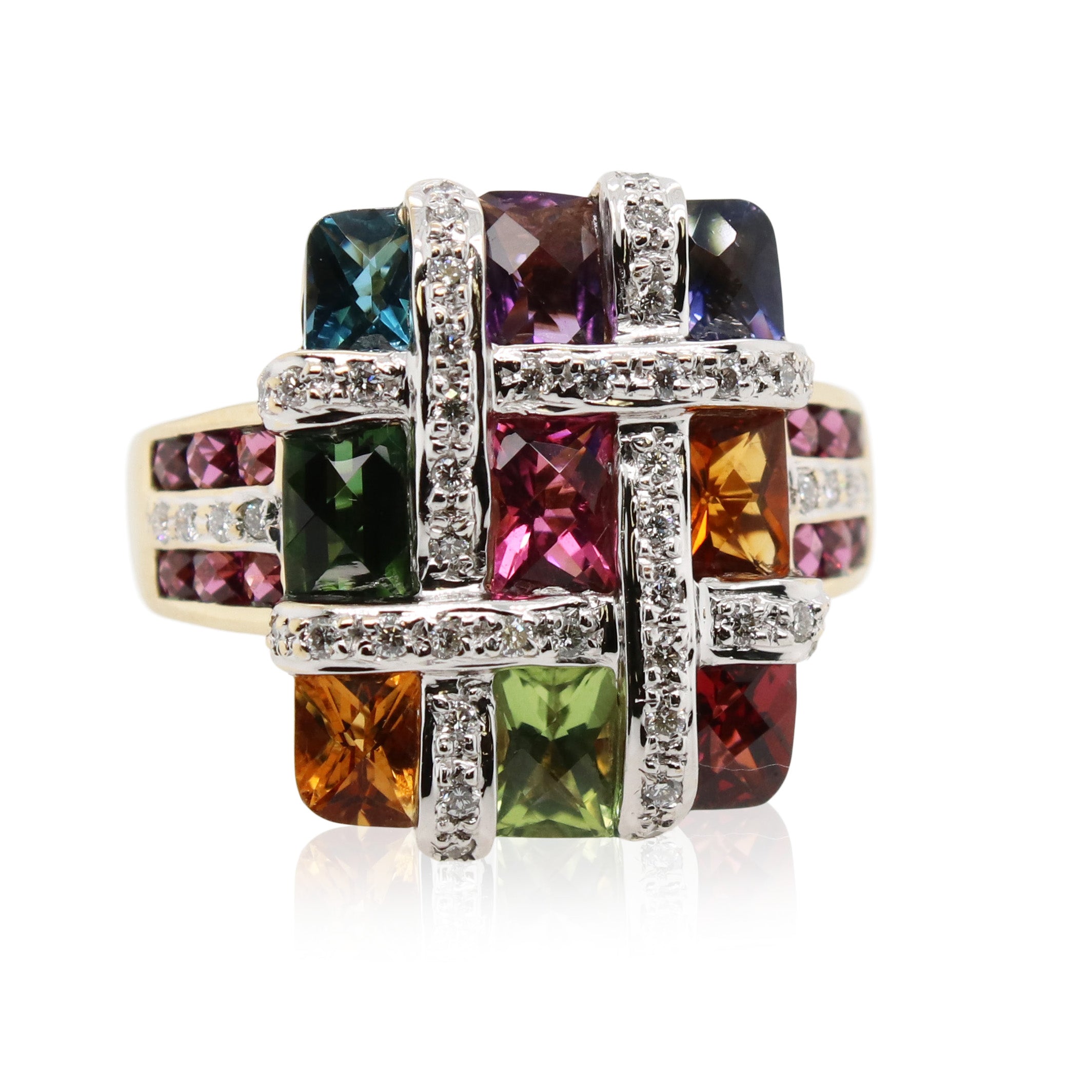 Estate Bellarri Mosaic Multi-Gemstone and Diamond Ring