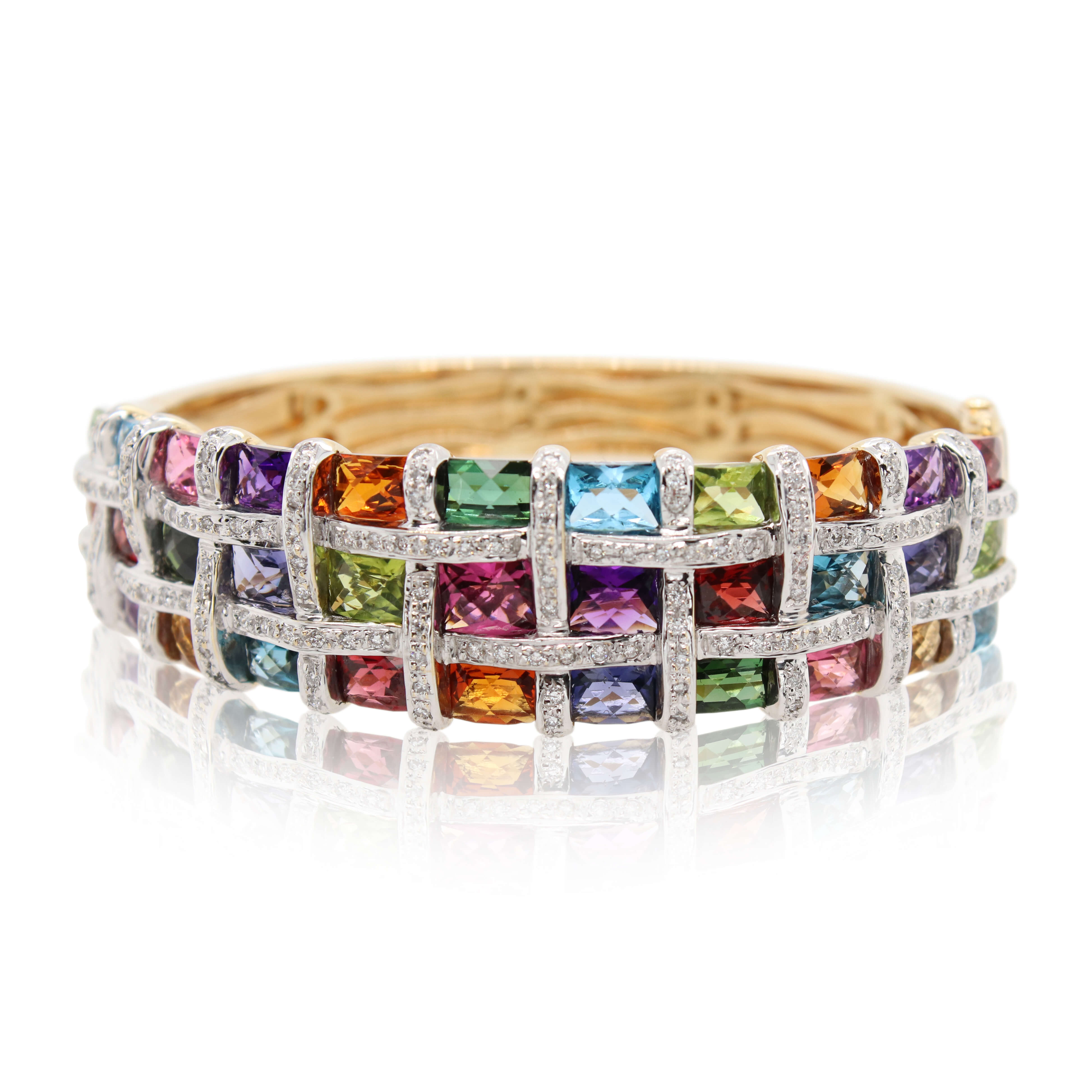 Estate Bellarri Mosaic Colored Gemstone and Diamond Bracelet