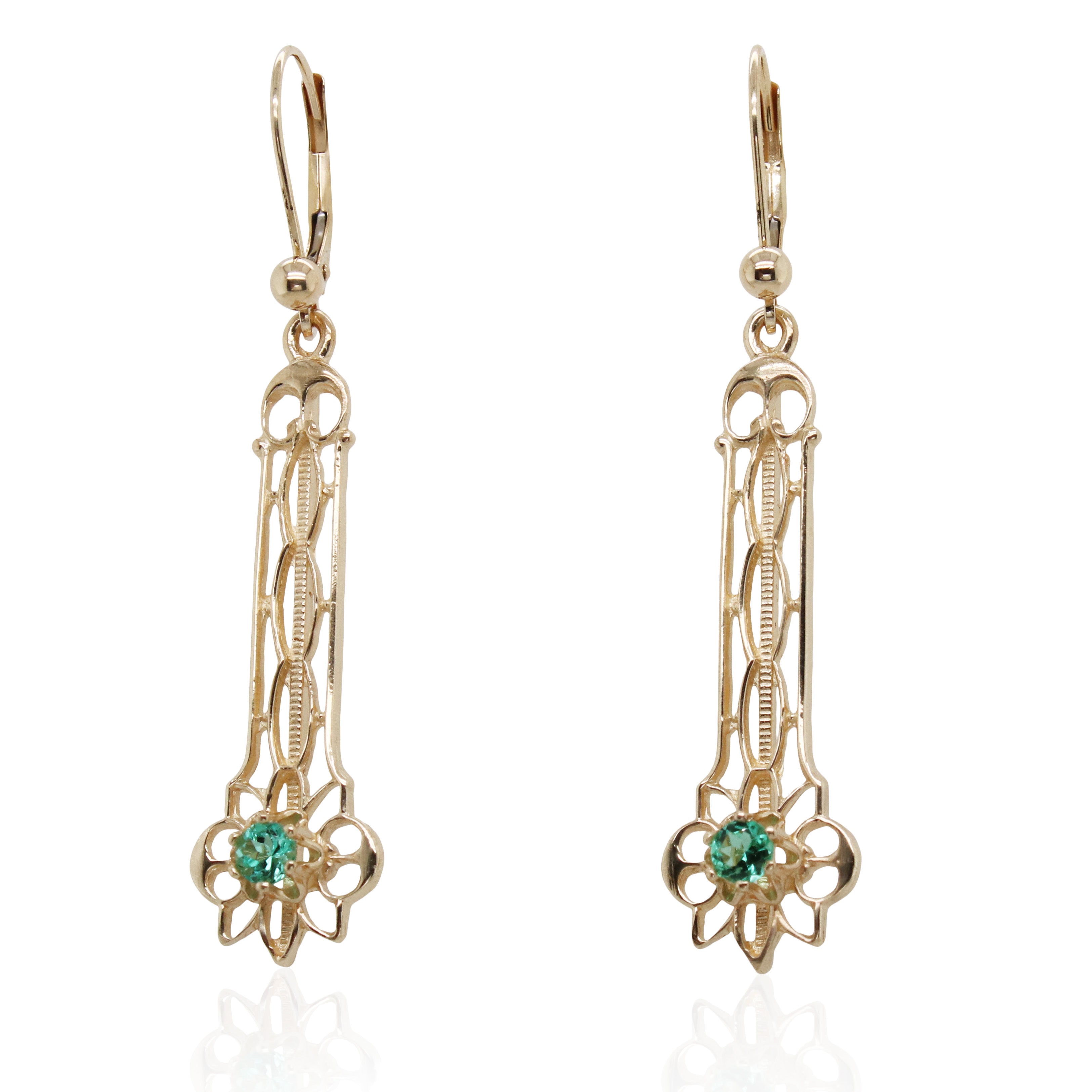 Round Emerald Floral Handmade Drop Earrings