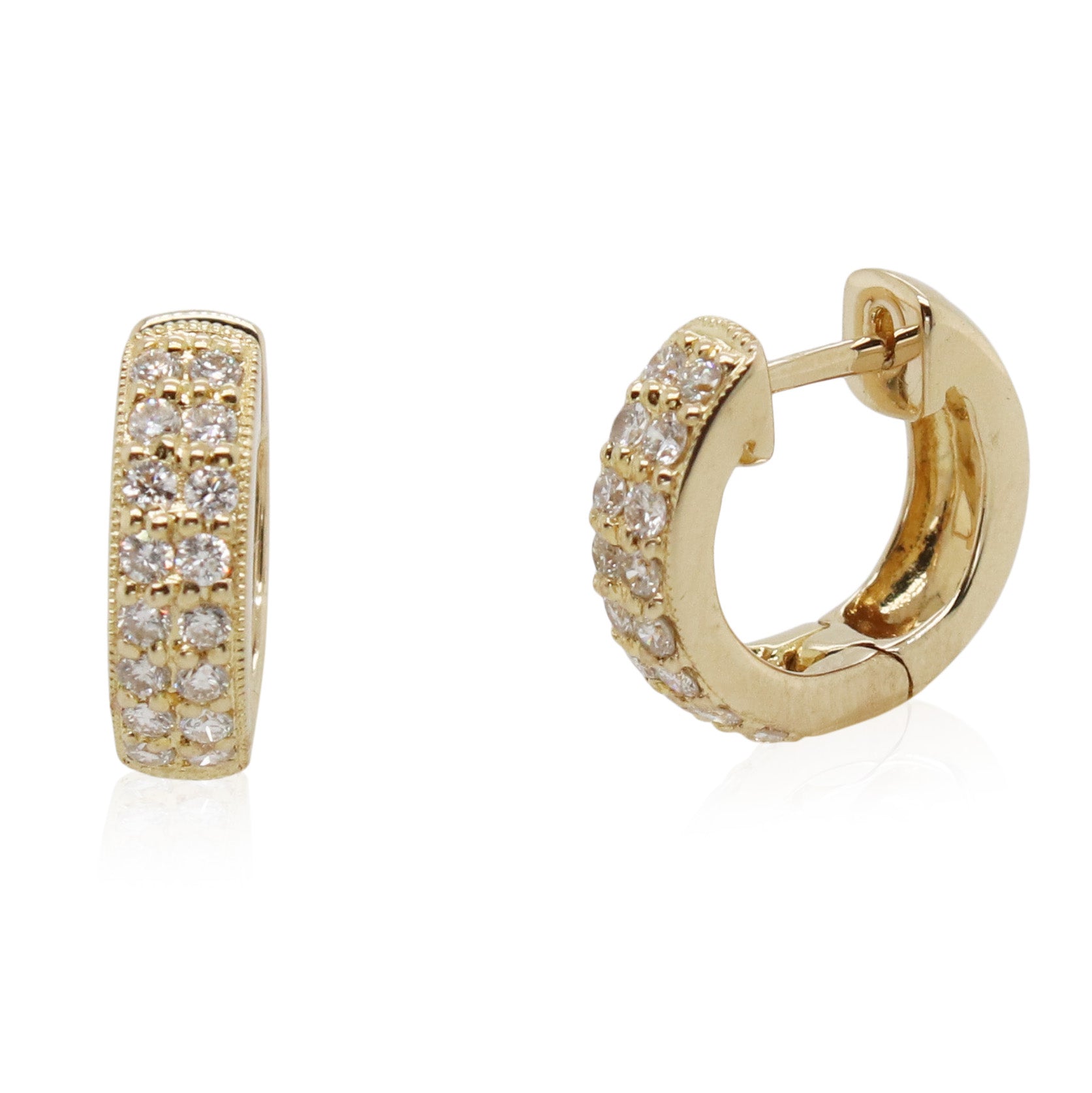 Double Row Diamond Milgrain Huggie Hoops