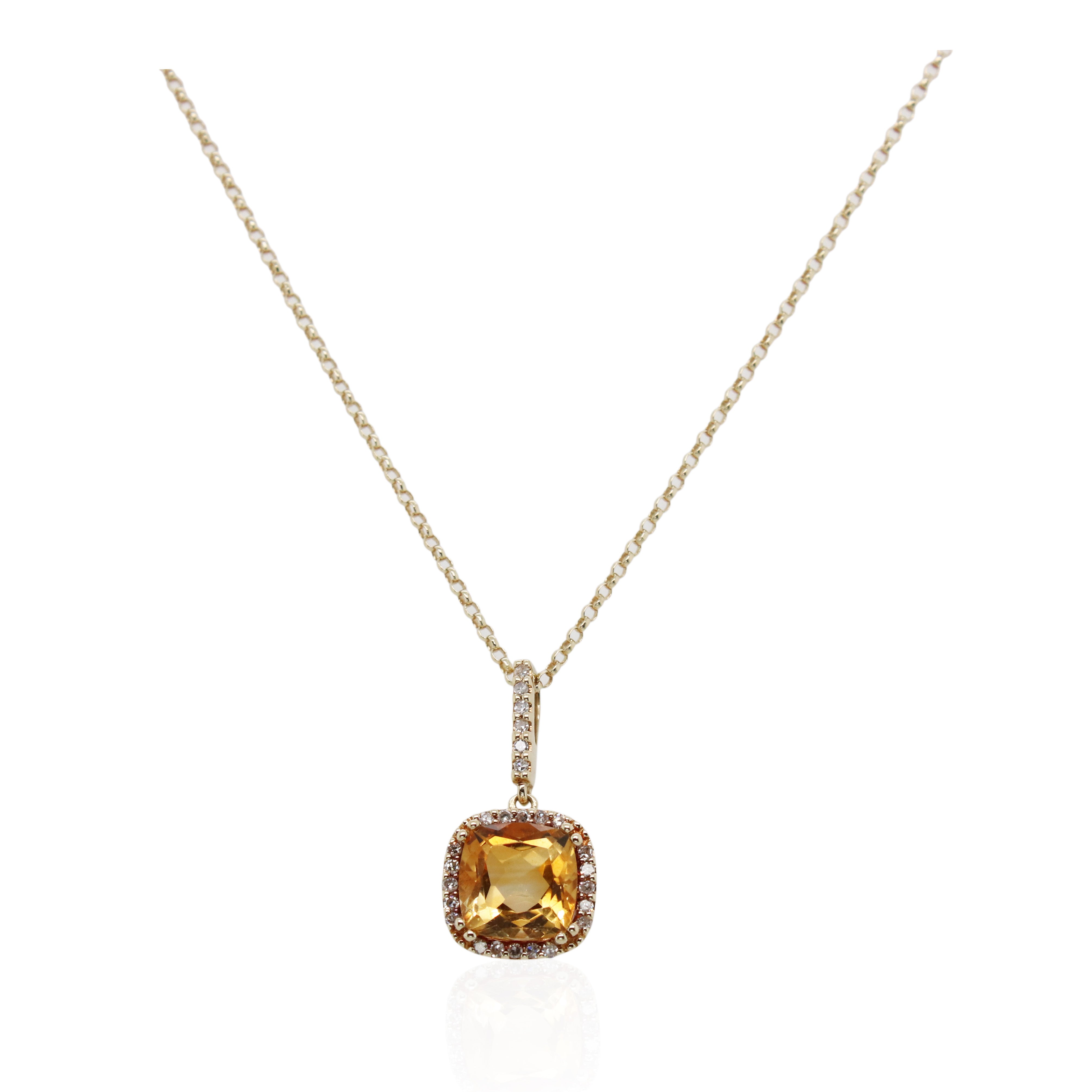 Cushion Cut Citrine and Halo Diamond Pendant