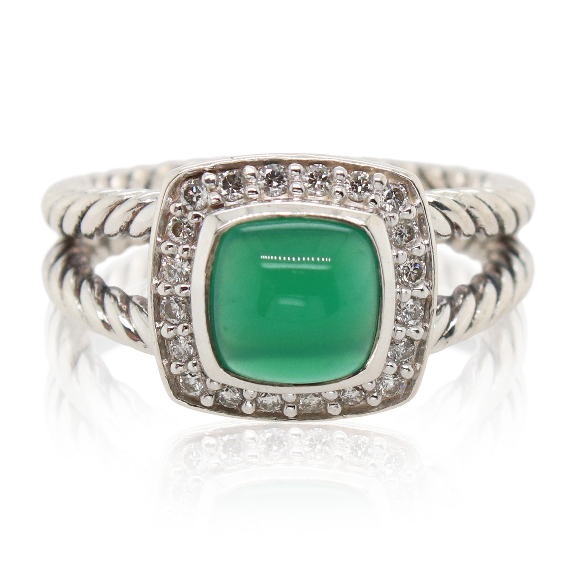Estate David Yurman Green Chalcedony and Diamond Ring