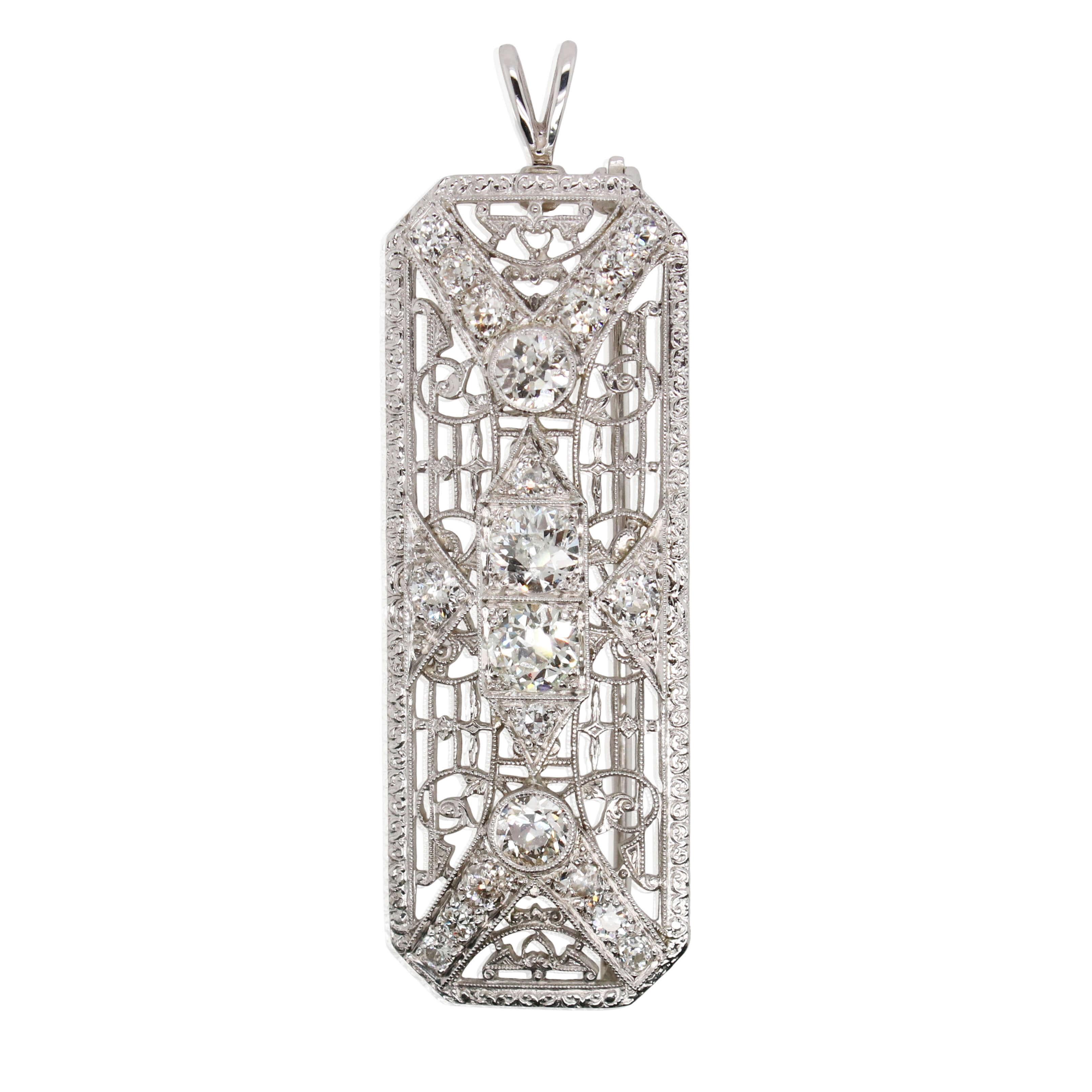 2.00ct Total Weight Old European Cut Diamond Brooch/Pendant