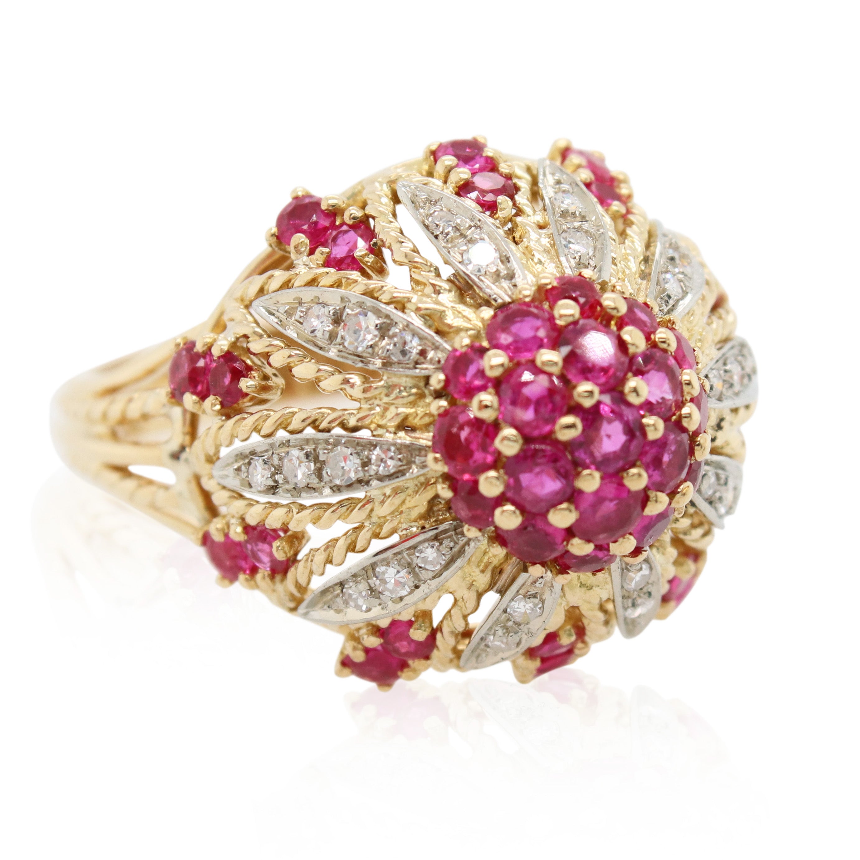 Estate Ruby and Diamond Floral Domed Ring