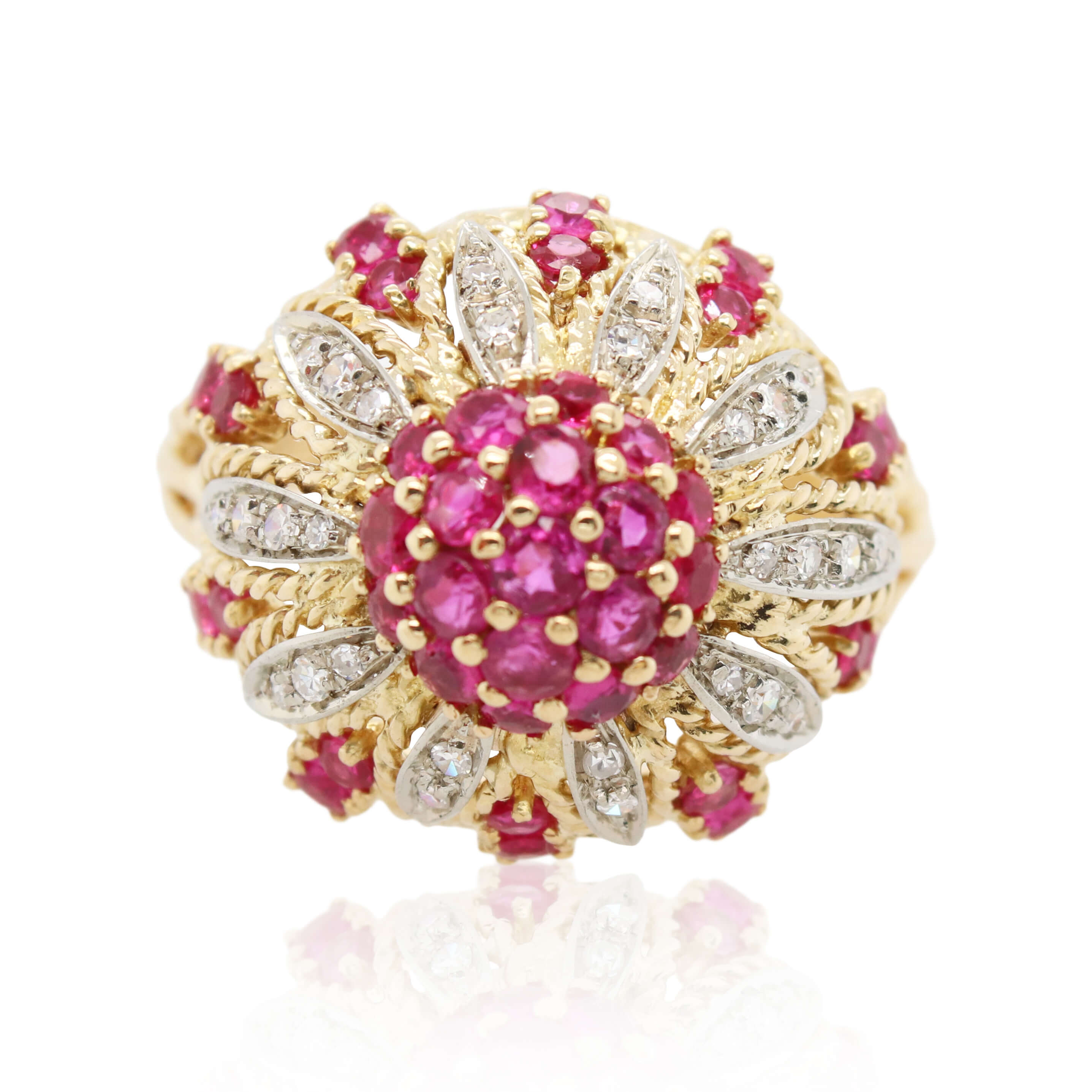Estate Ruby and Diamond Floral Domed Ring