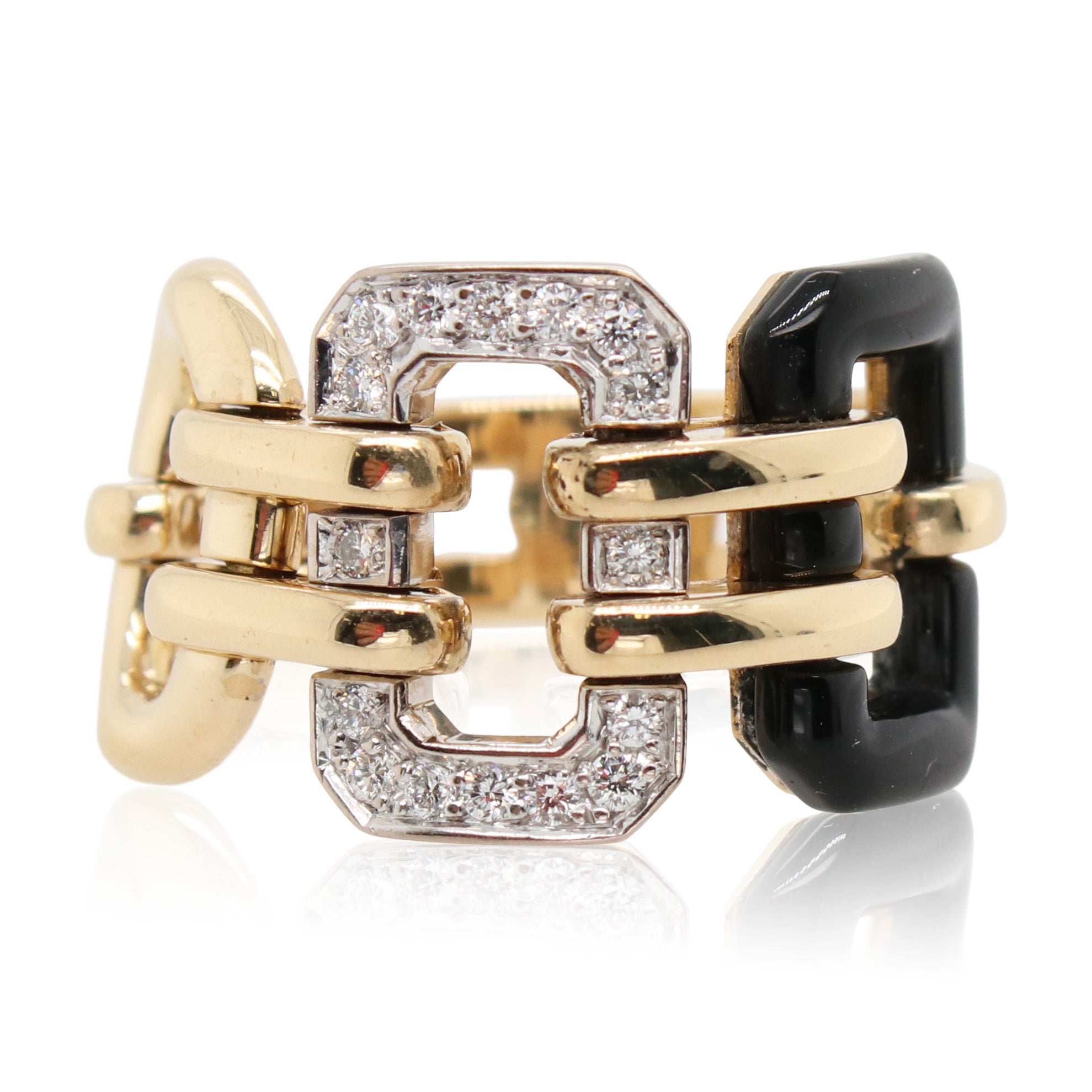 Estate Chanel Pavé Diamond and Black Onyx Ring