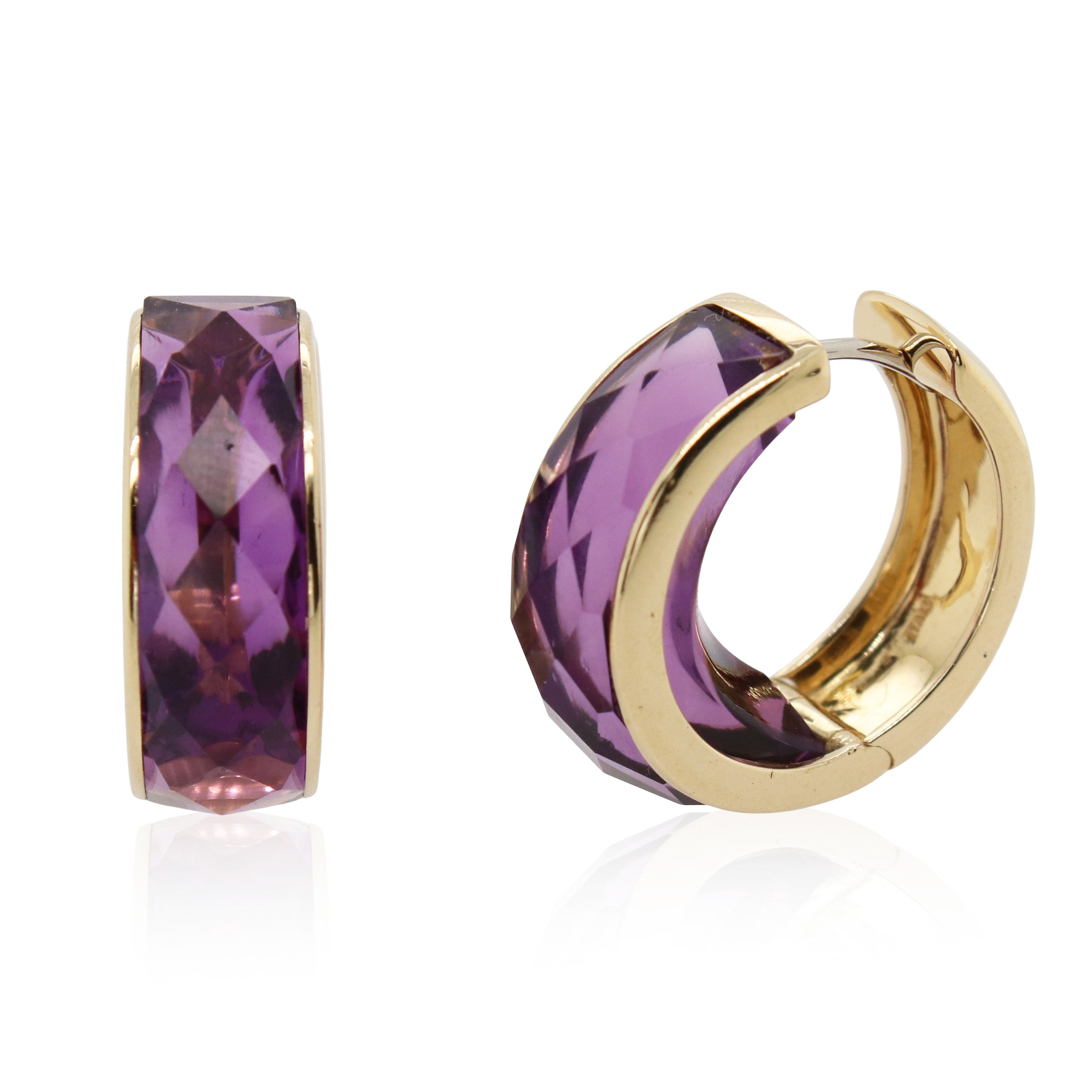 Faceted Amethyst Huggie Hoops