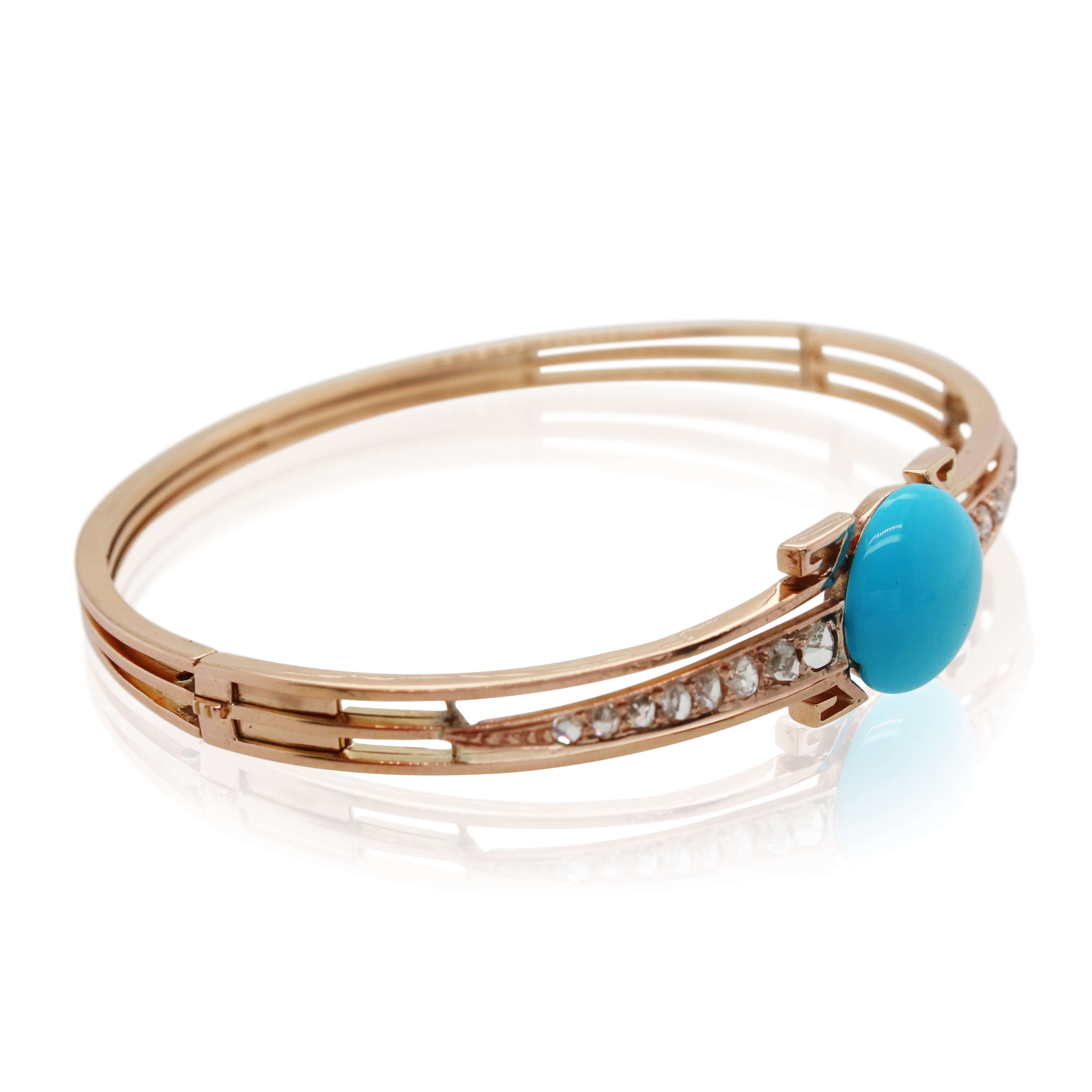 Cabochon Turquoise and Diamond Bangle Bracelet