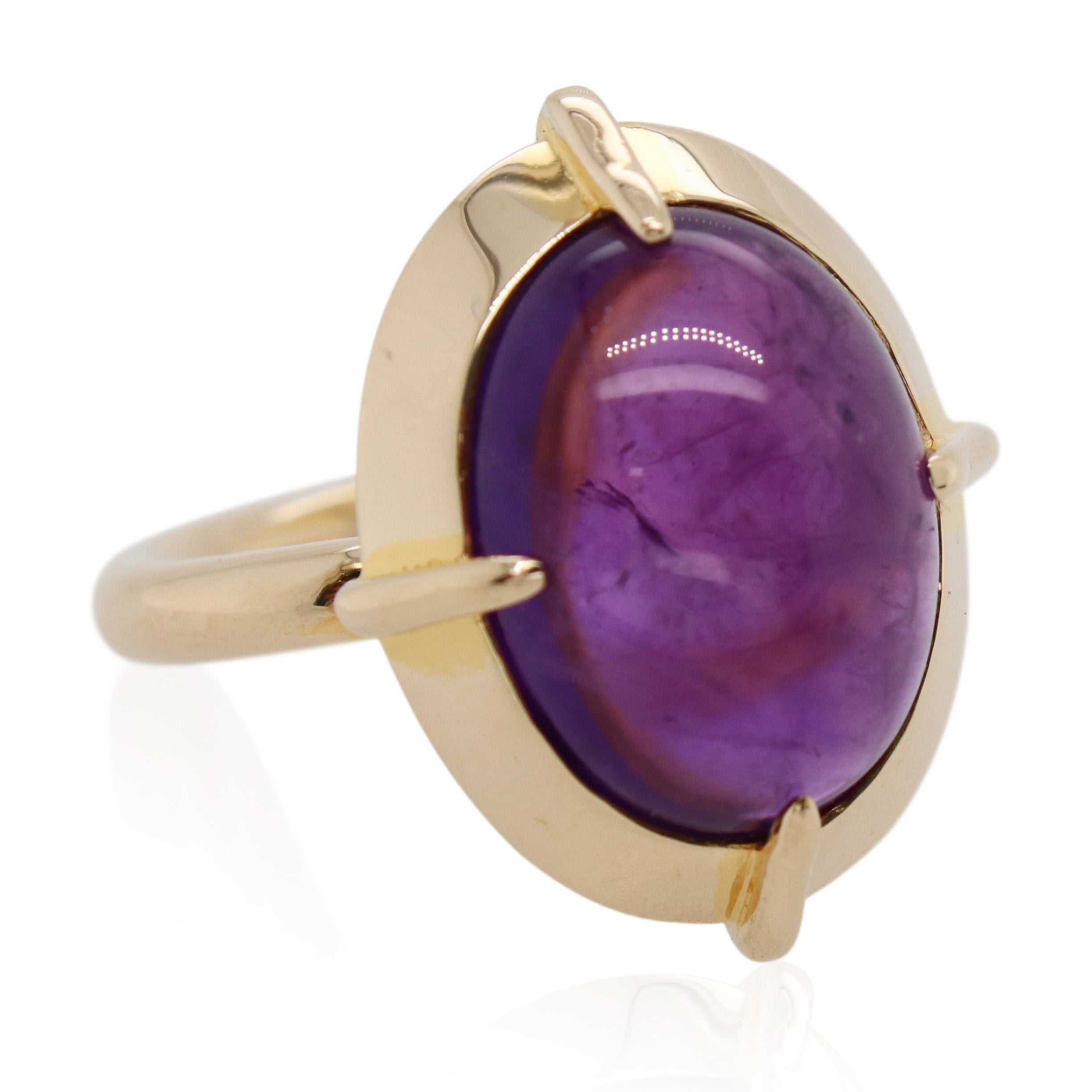 Oval Cabochon Amethyst Solitaire Ring