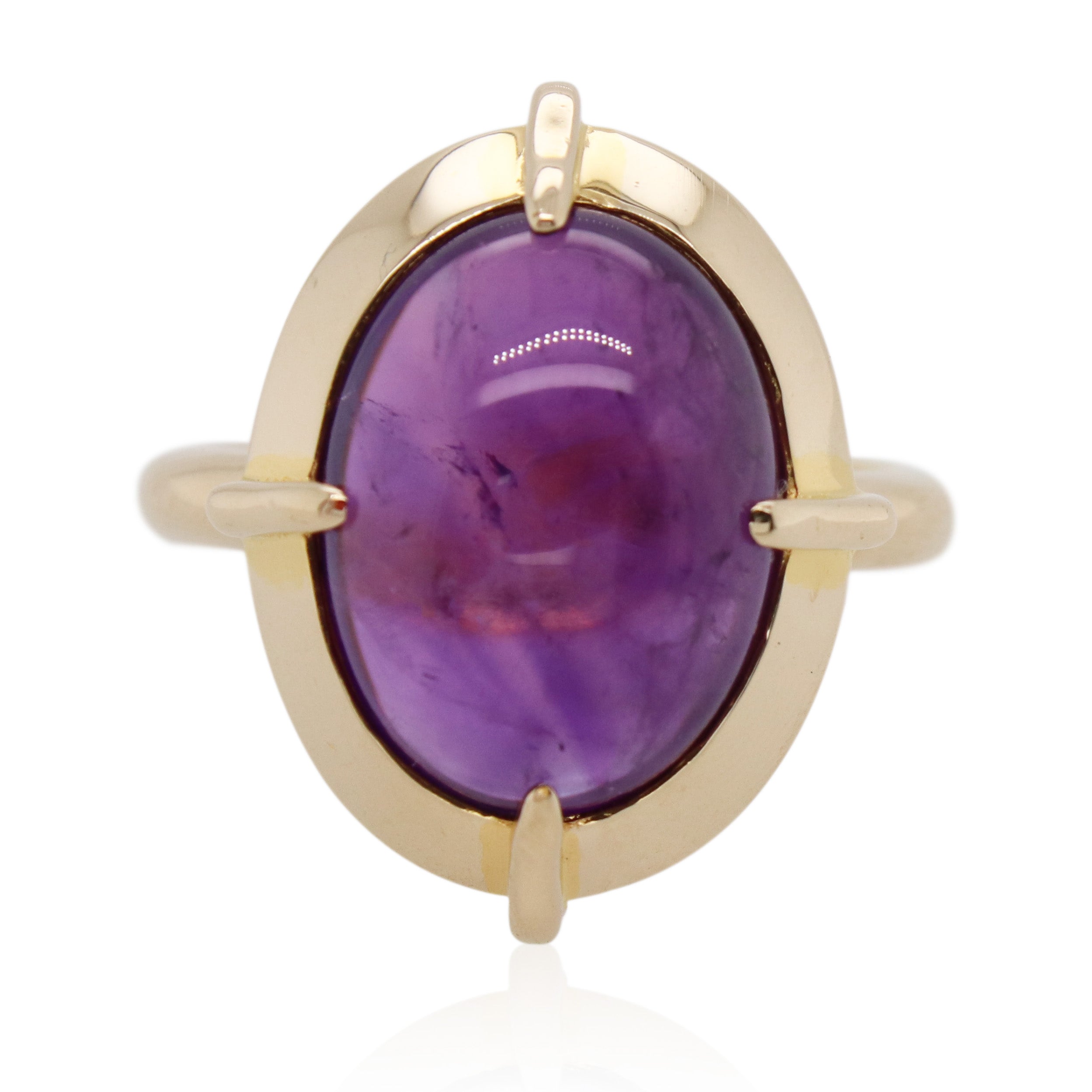 Oval Cabochon Amethyst Solitaire Ring