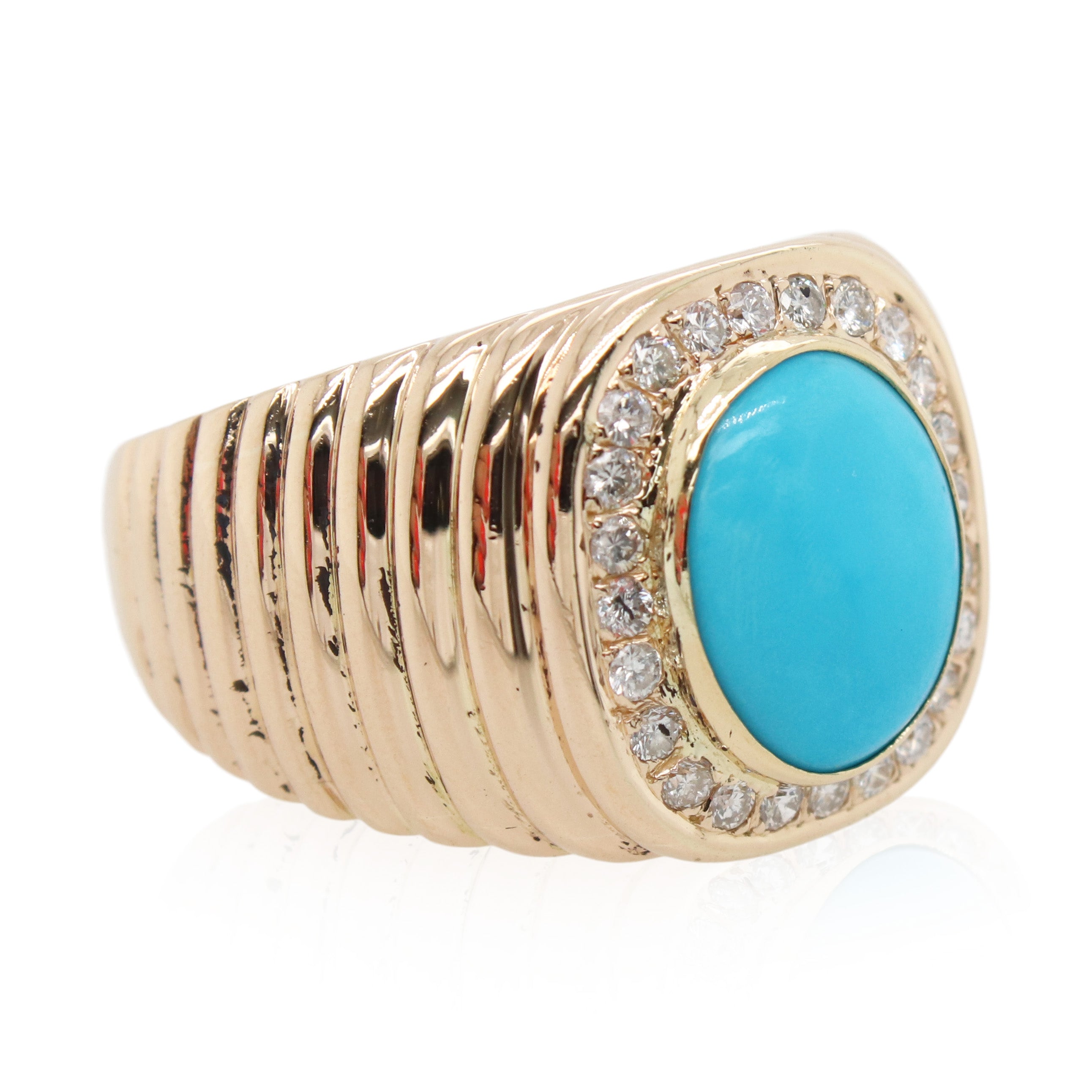 Estate Bezel Set Turquoise and Diamond Ring