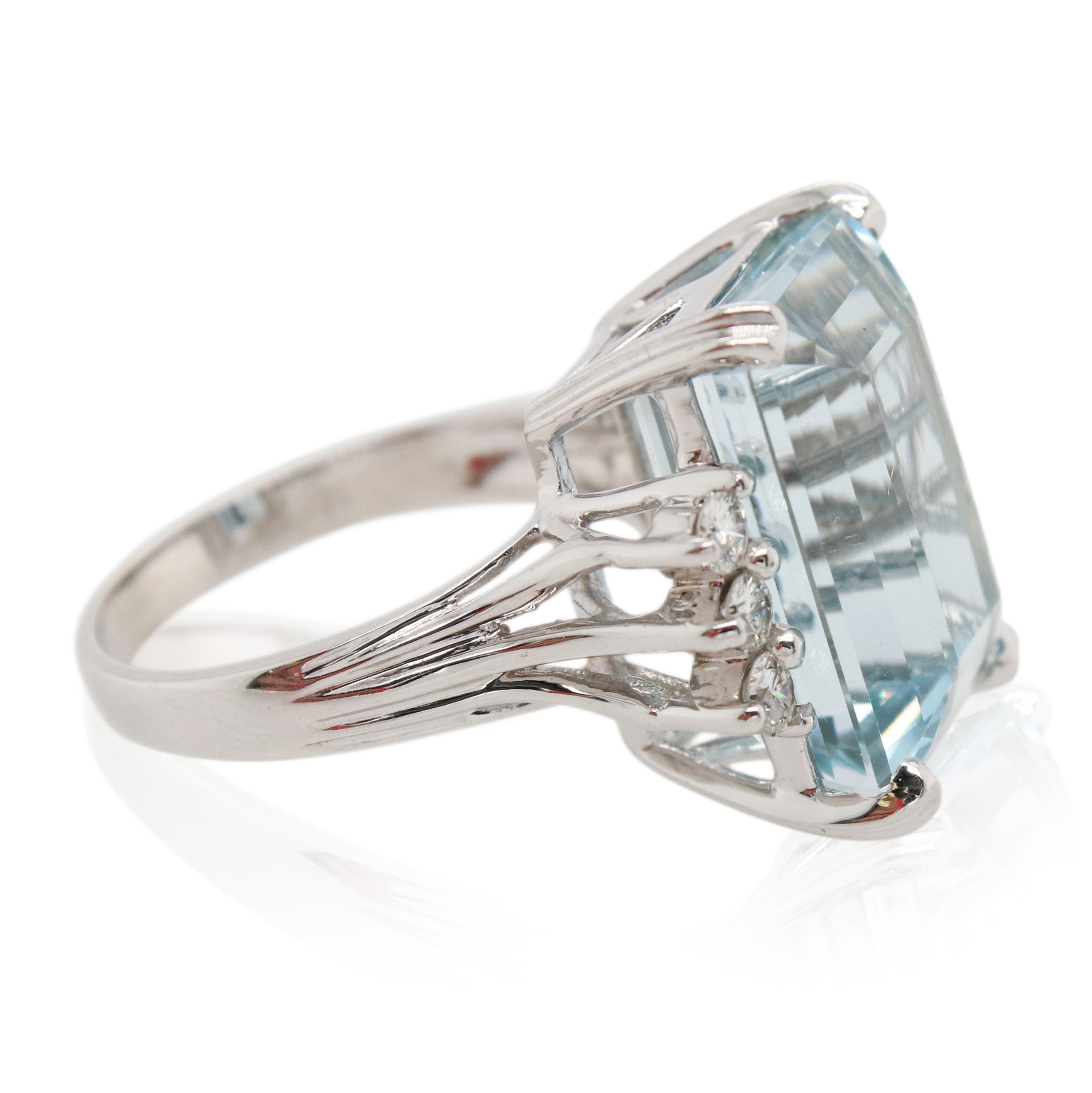 Estate Blue Topaz and Diamond Art Deco Ring