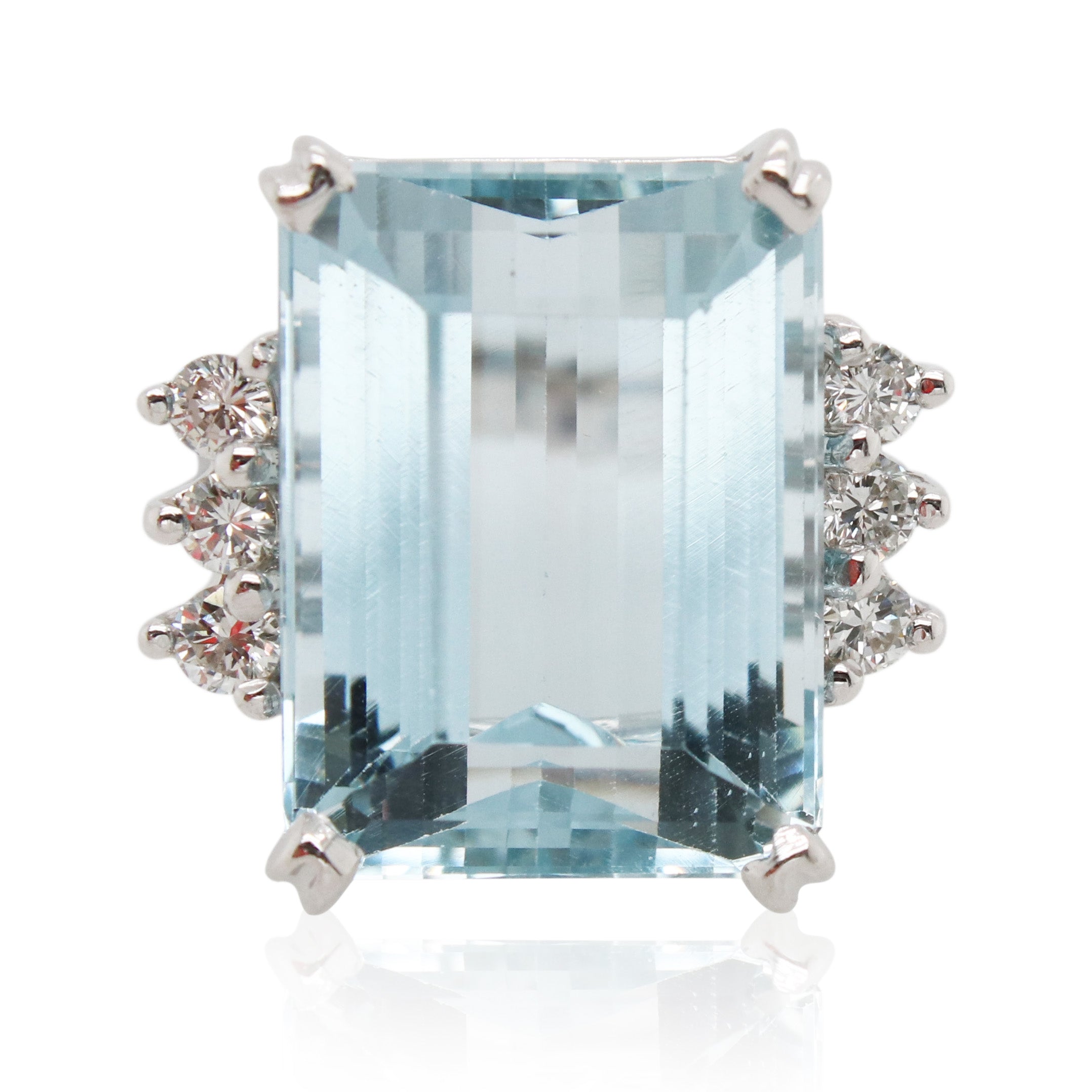 Estate Blue Topaz and Diamond Art Deco Ring