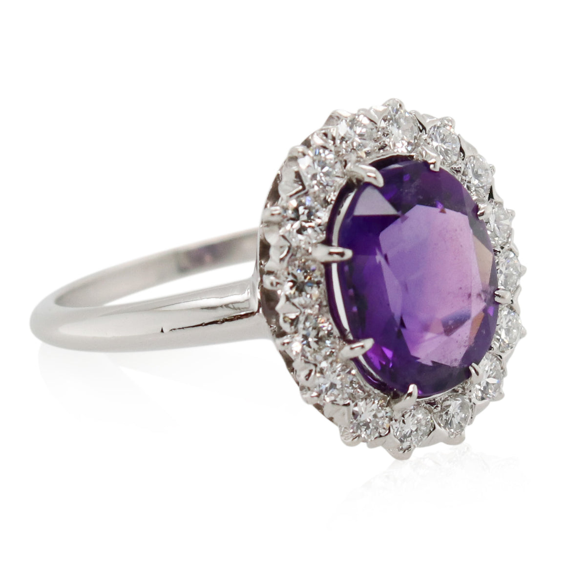 Estate Amethyst and Halo Diamond Ring