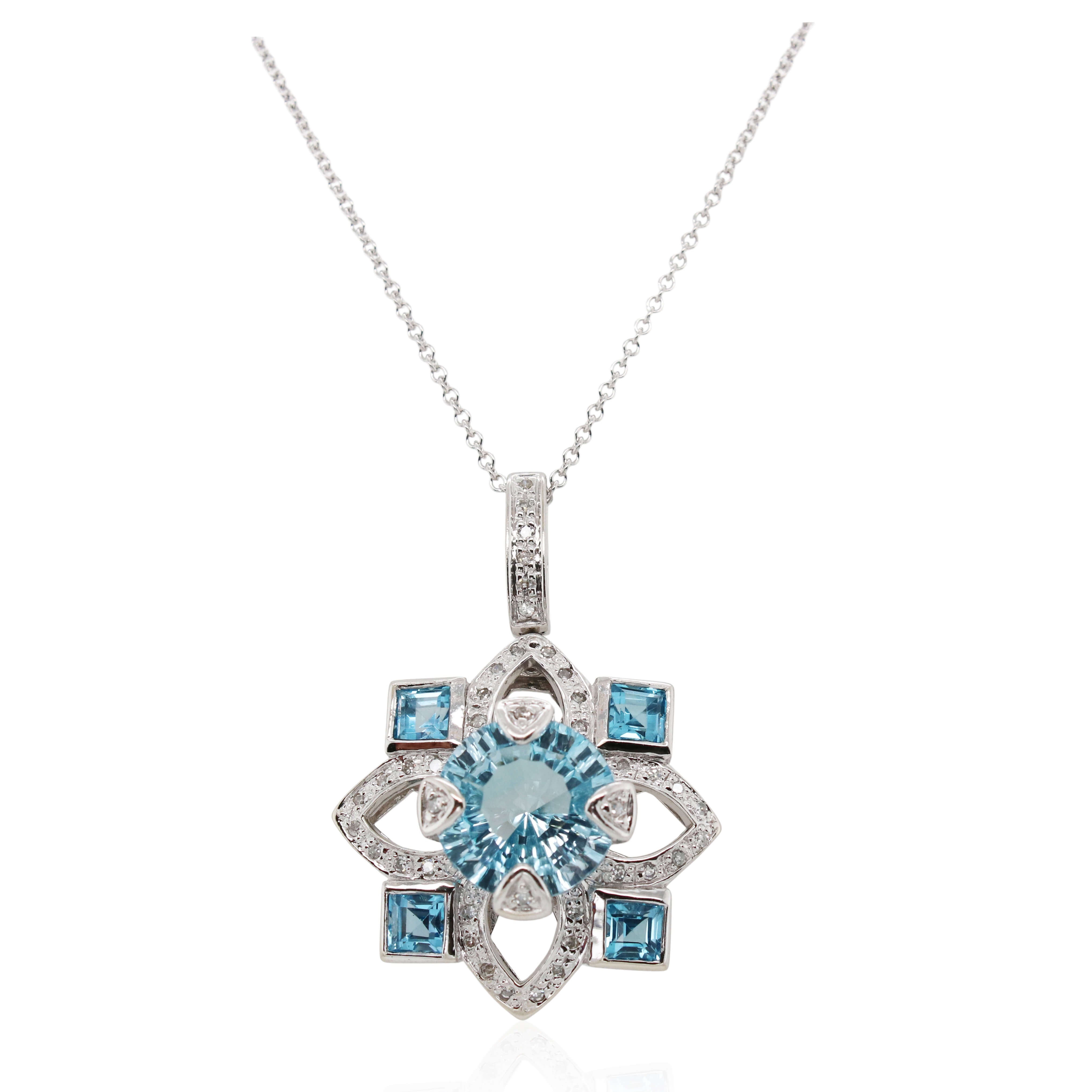 Estate Blue Topaz and Diamond Pendant
