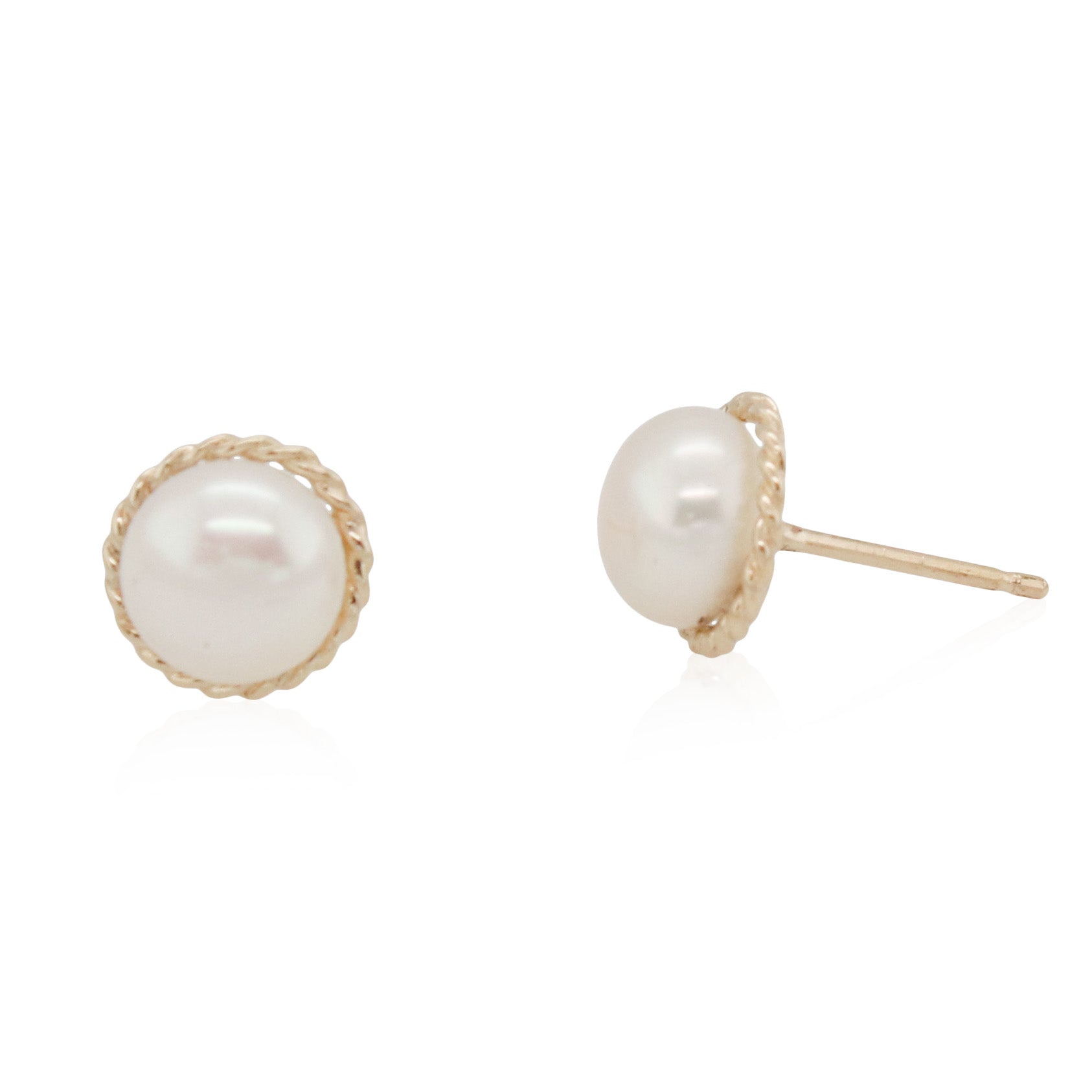 Estate Freshwater Pearl Button Stud Earrings
