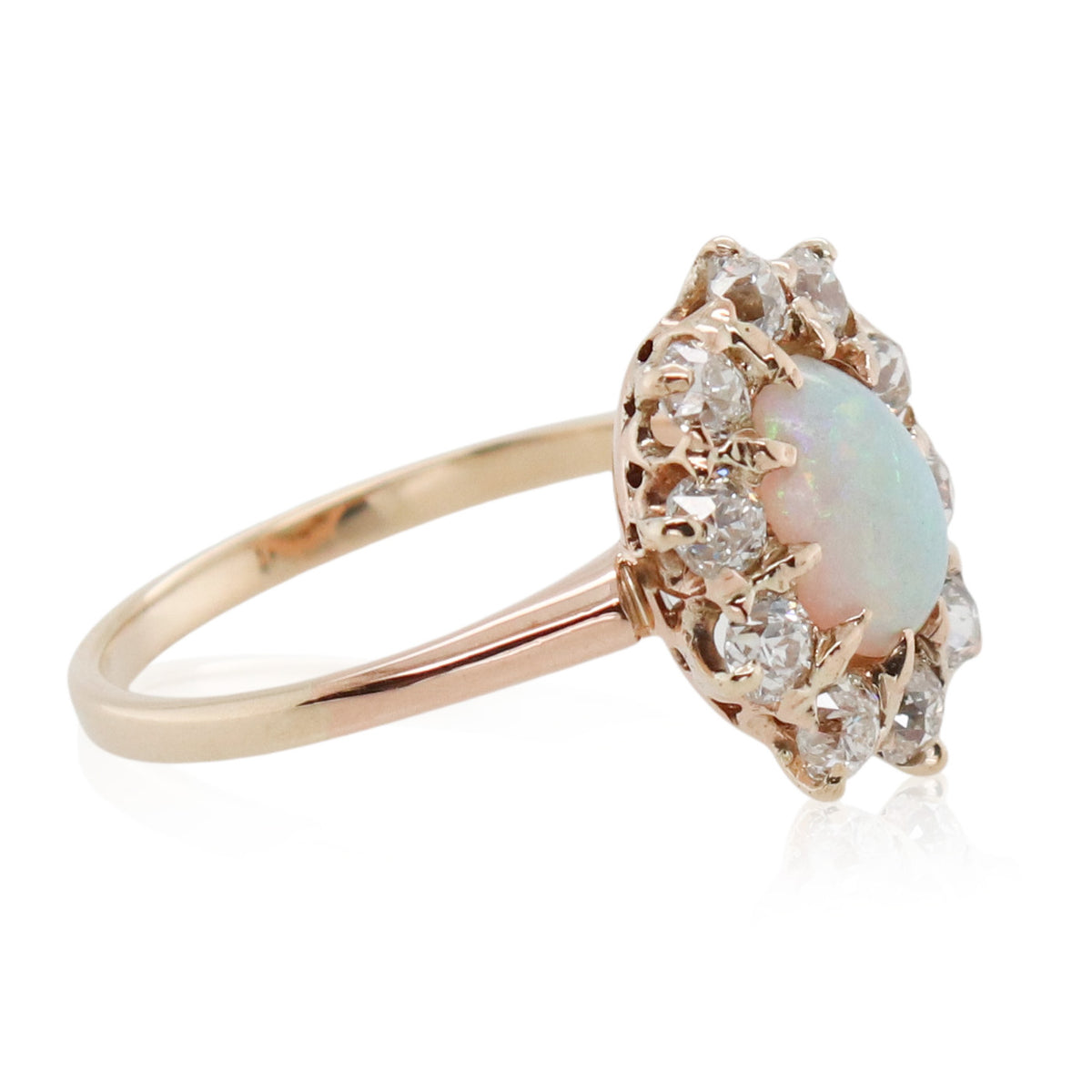Opal & Old European Cut Halo Diamond Ring