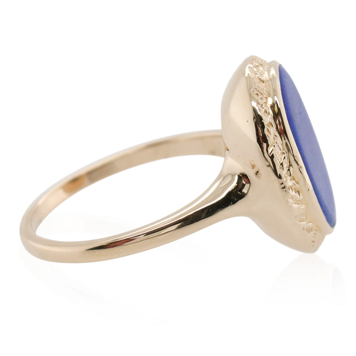Estate Oval Lapis Lazuli Engraved Halo Ring