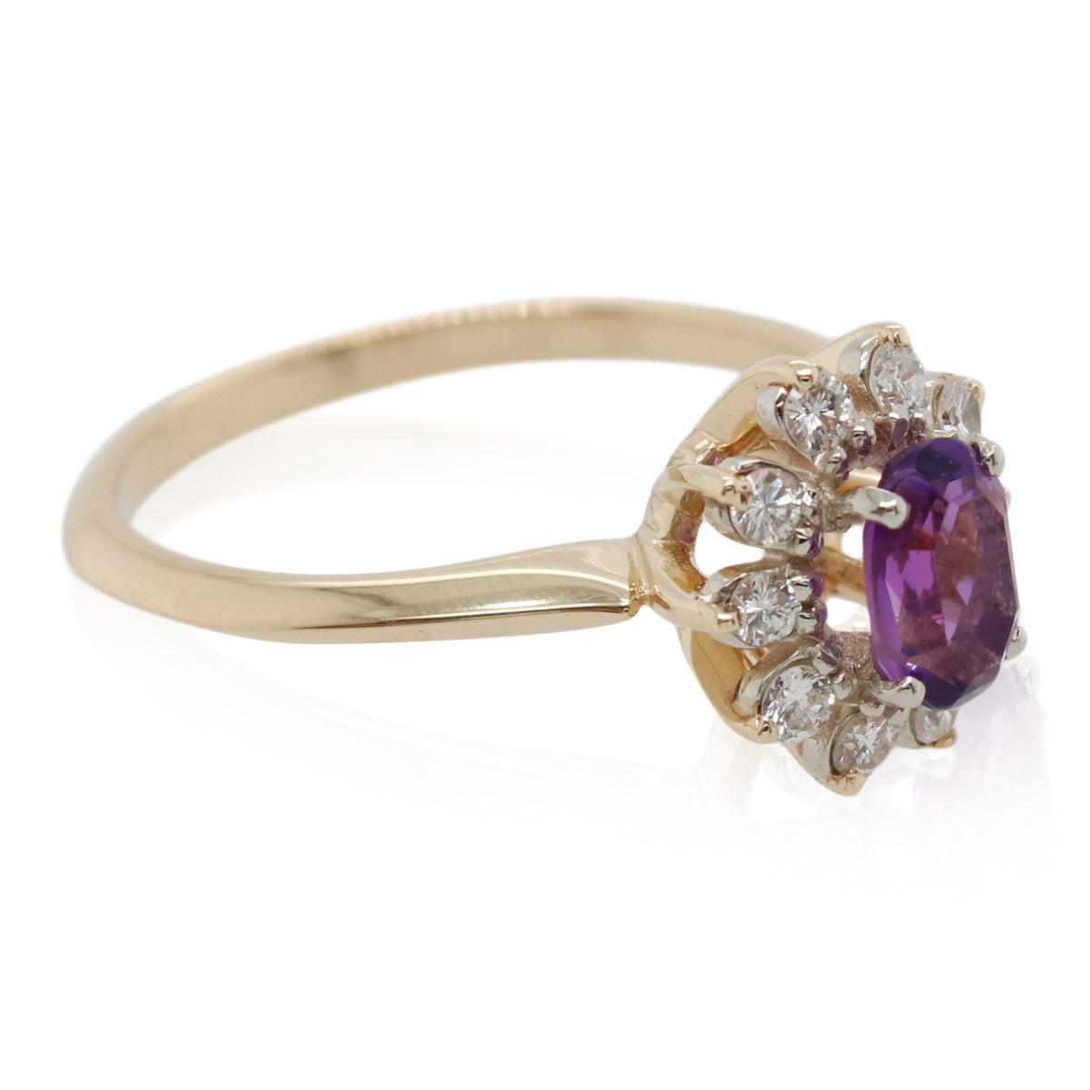 Estate Oval Amethyst and Halo Diamond Ring