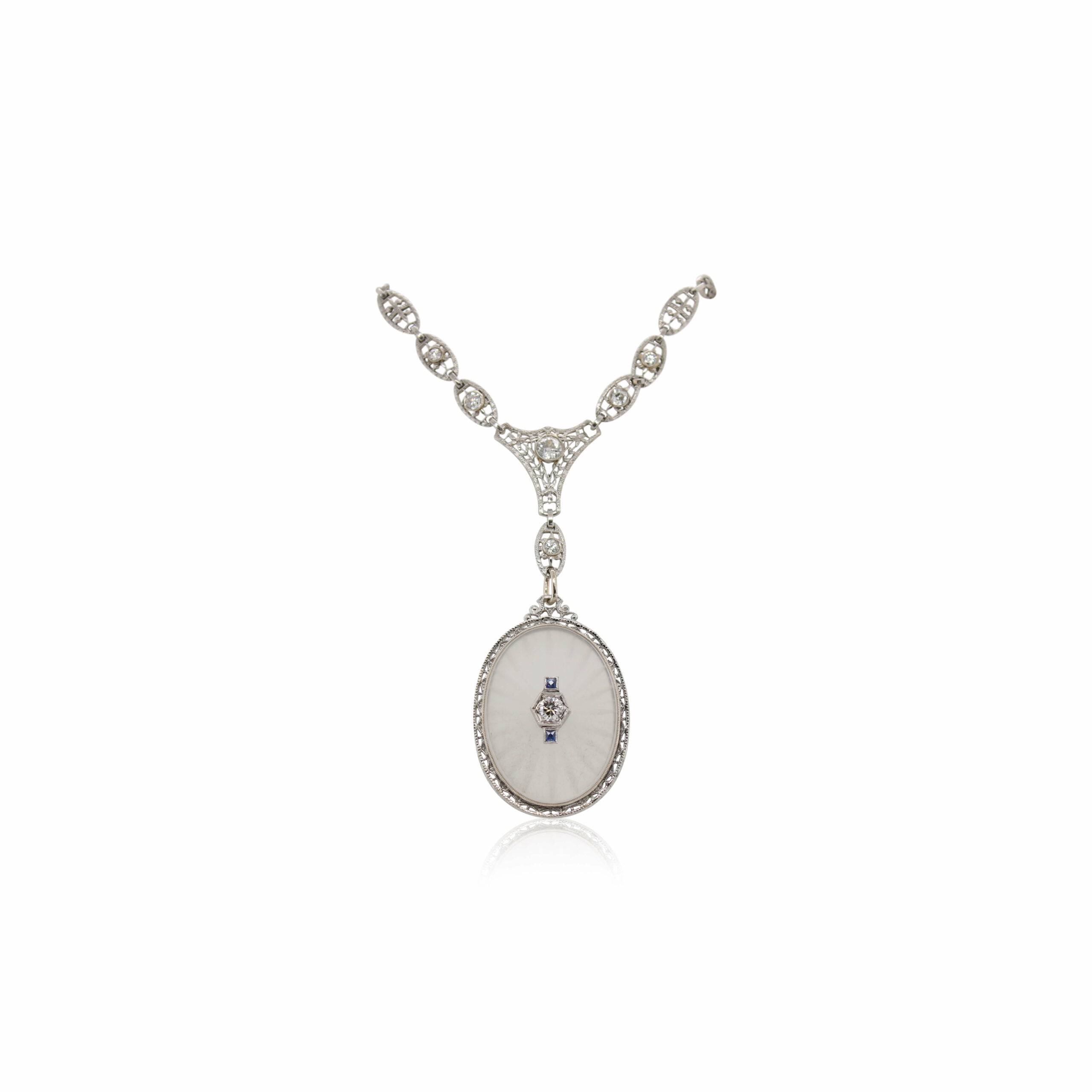 Rock Crystal Quartz, Diamond, and Sapphire Art Deco Necklace