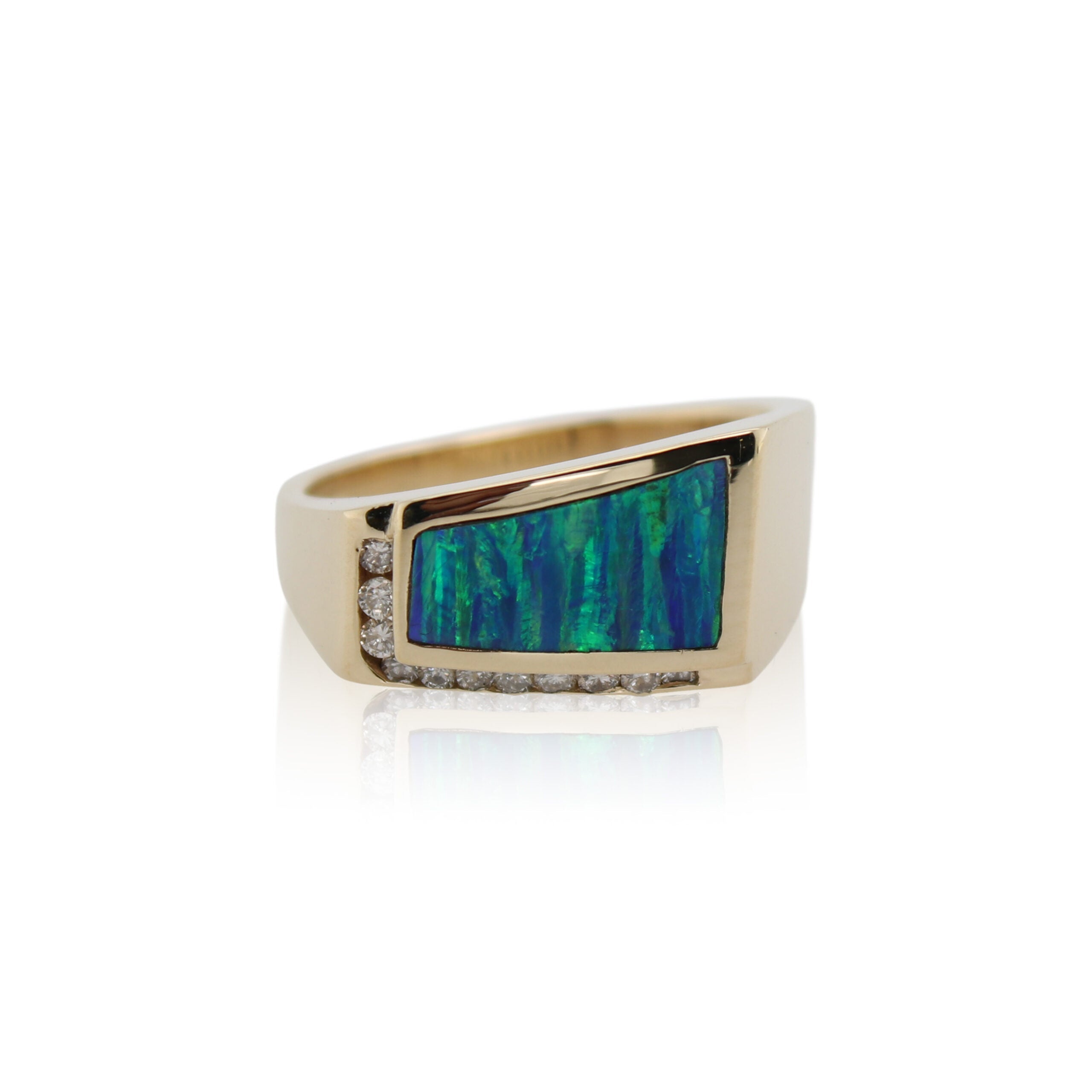 Yellow Gold Free Form Opal and Diamond Ring