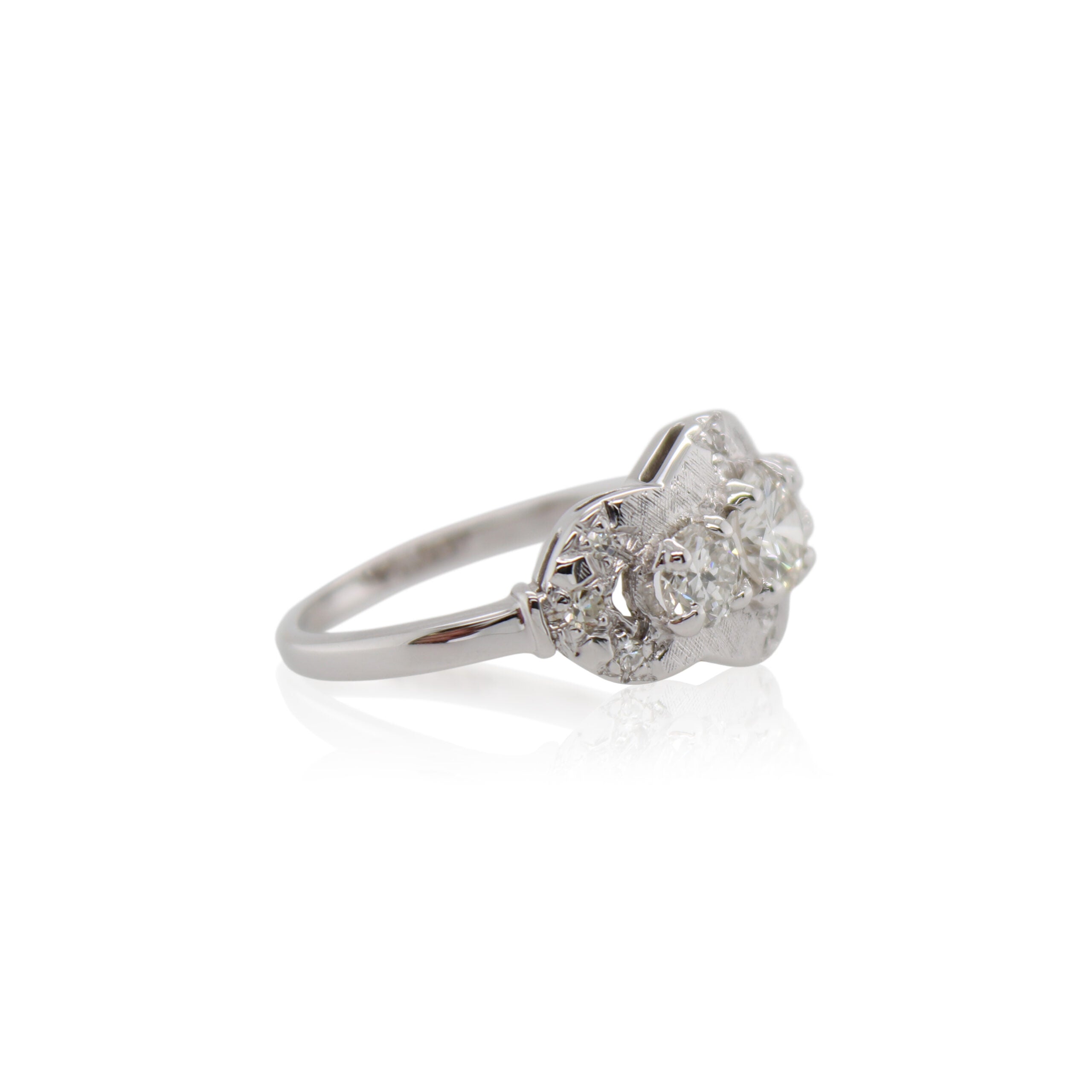 Three Stone Diamond Brushed Wave Ring