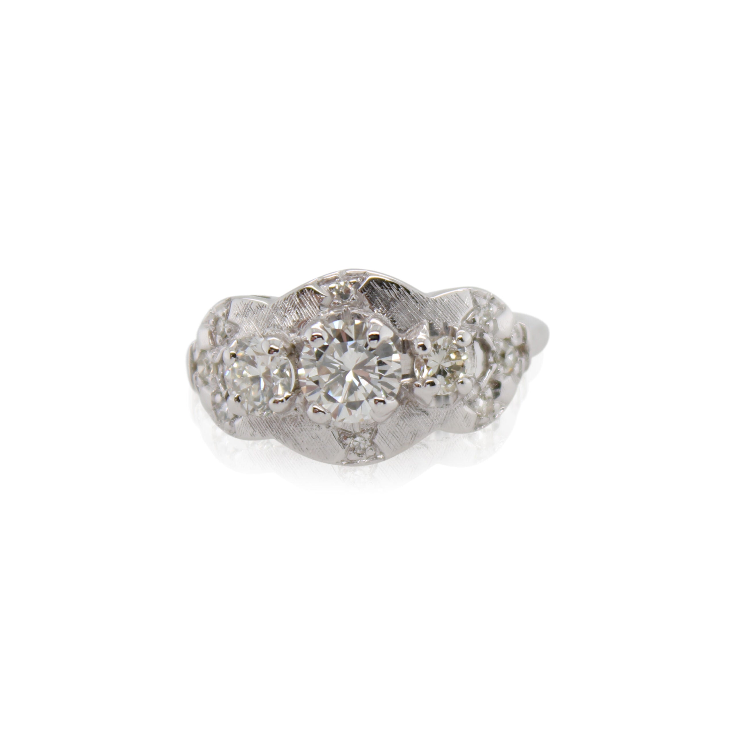 Three Stone Diamond Brushed Wave Ring