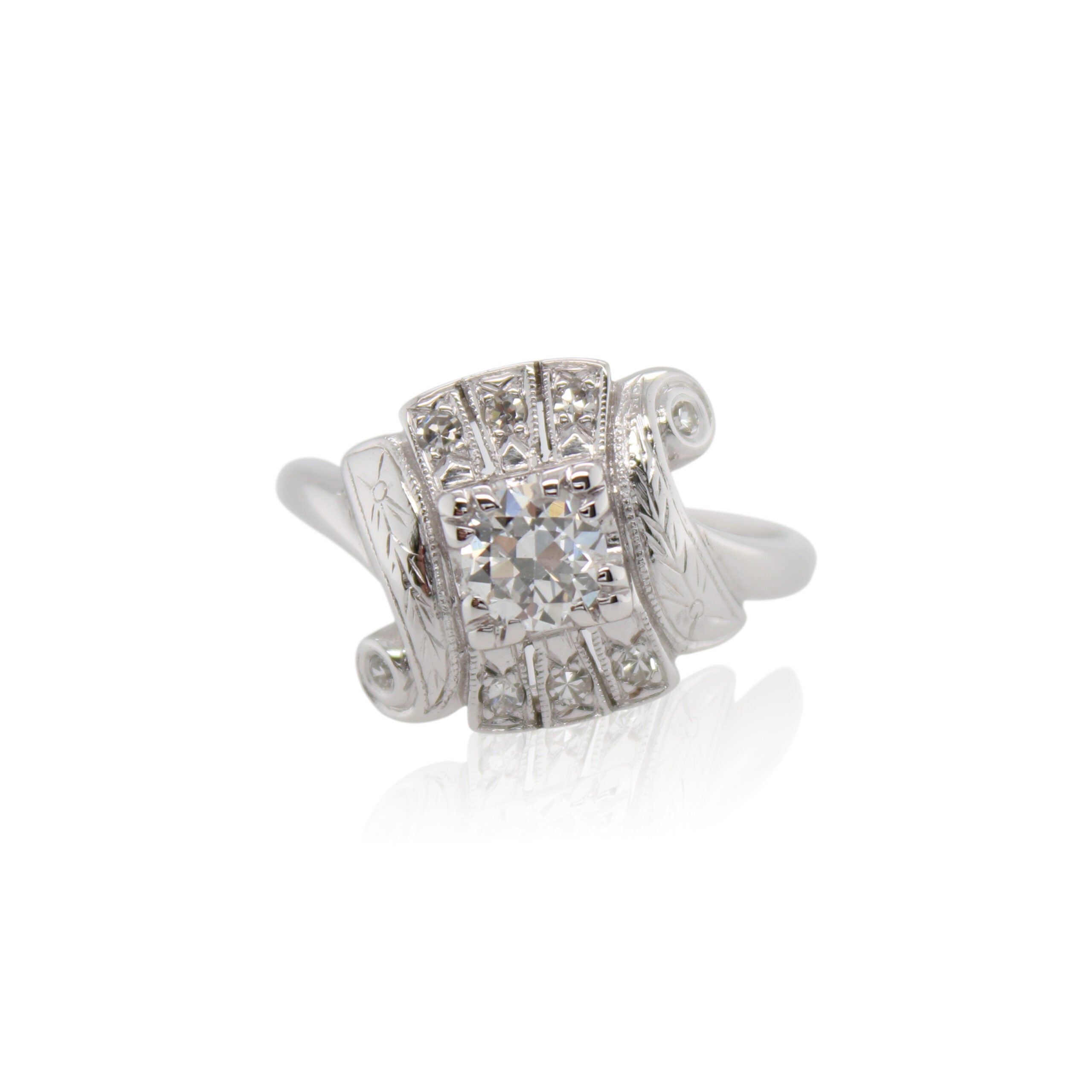 Old European Cut Diamond Vintage Swirl Ring