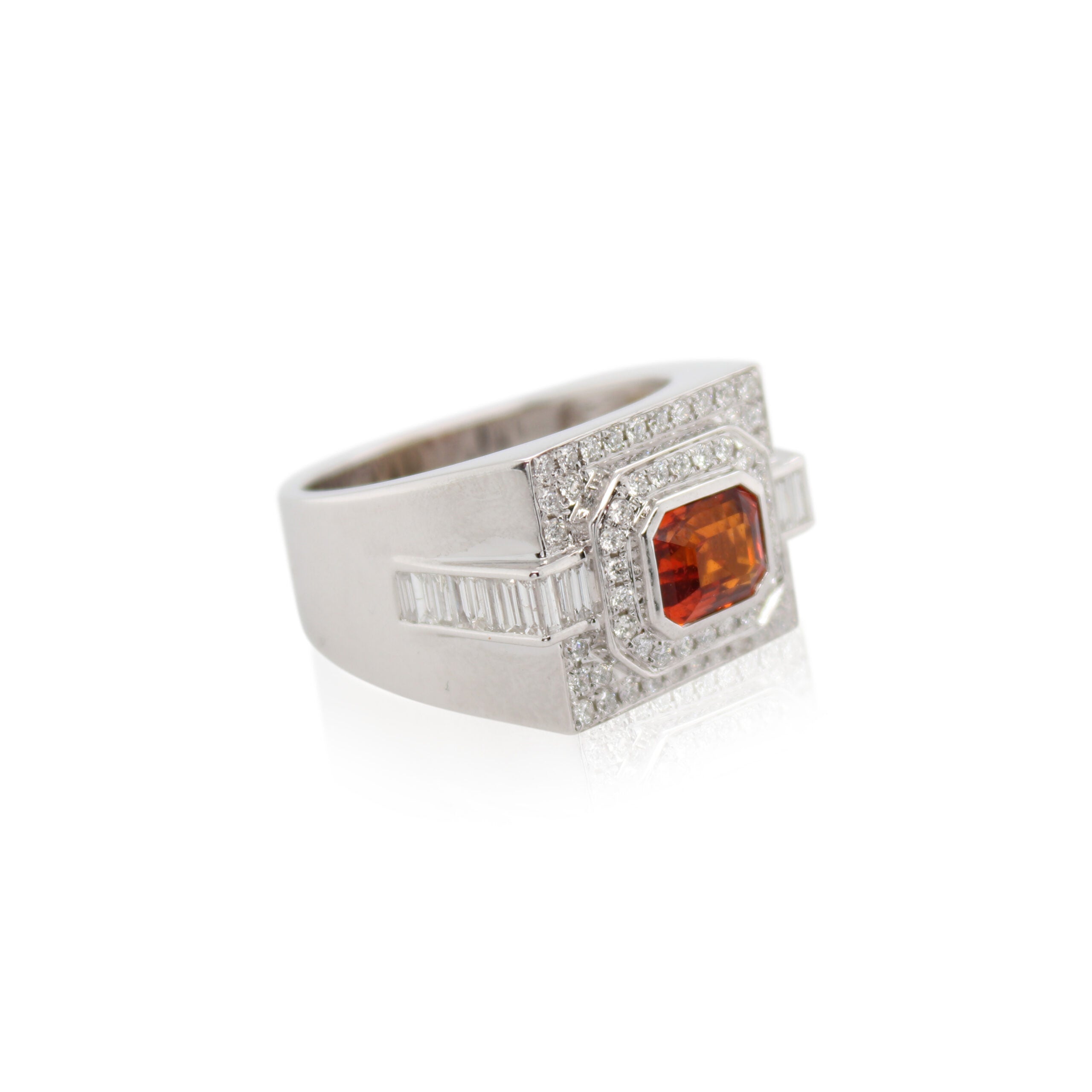 Orange Sapphire and Diamond Ring