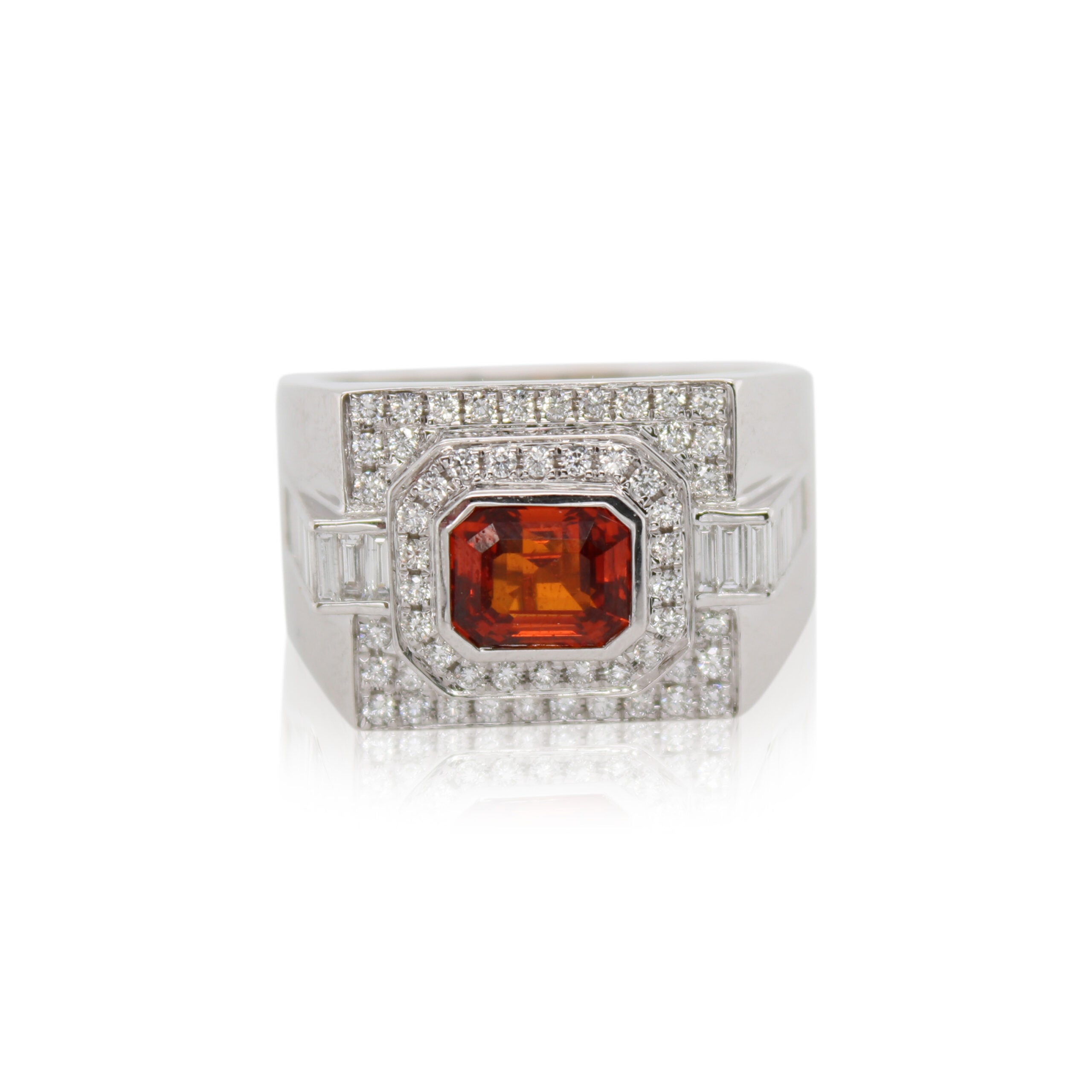 Orange Sapphire and Diamond Ring
