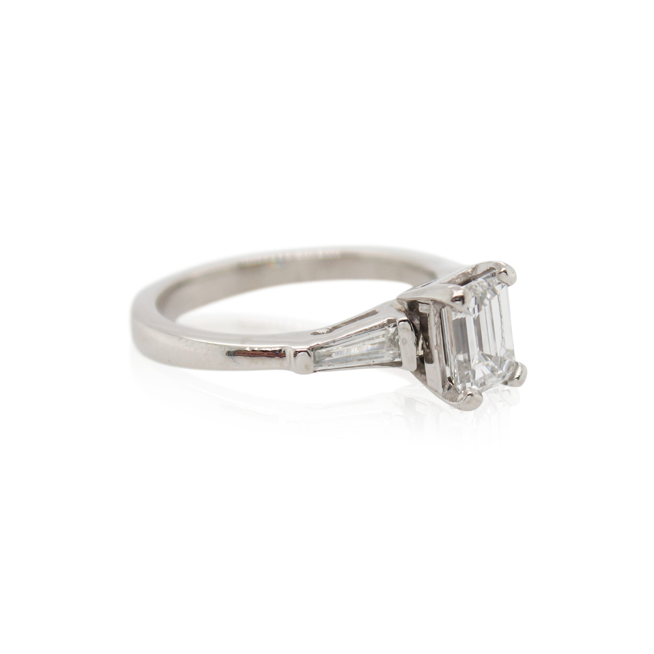 Emerald Cut and Tapered Baguette Diamond Engagement Ring