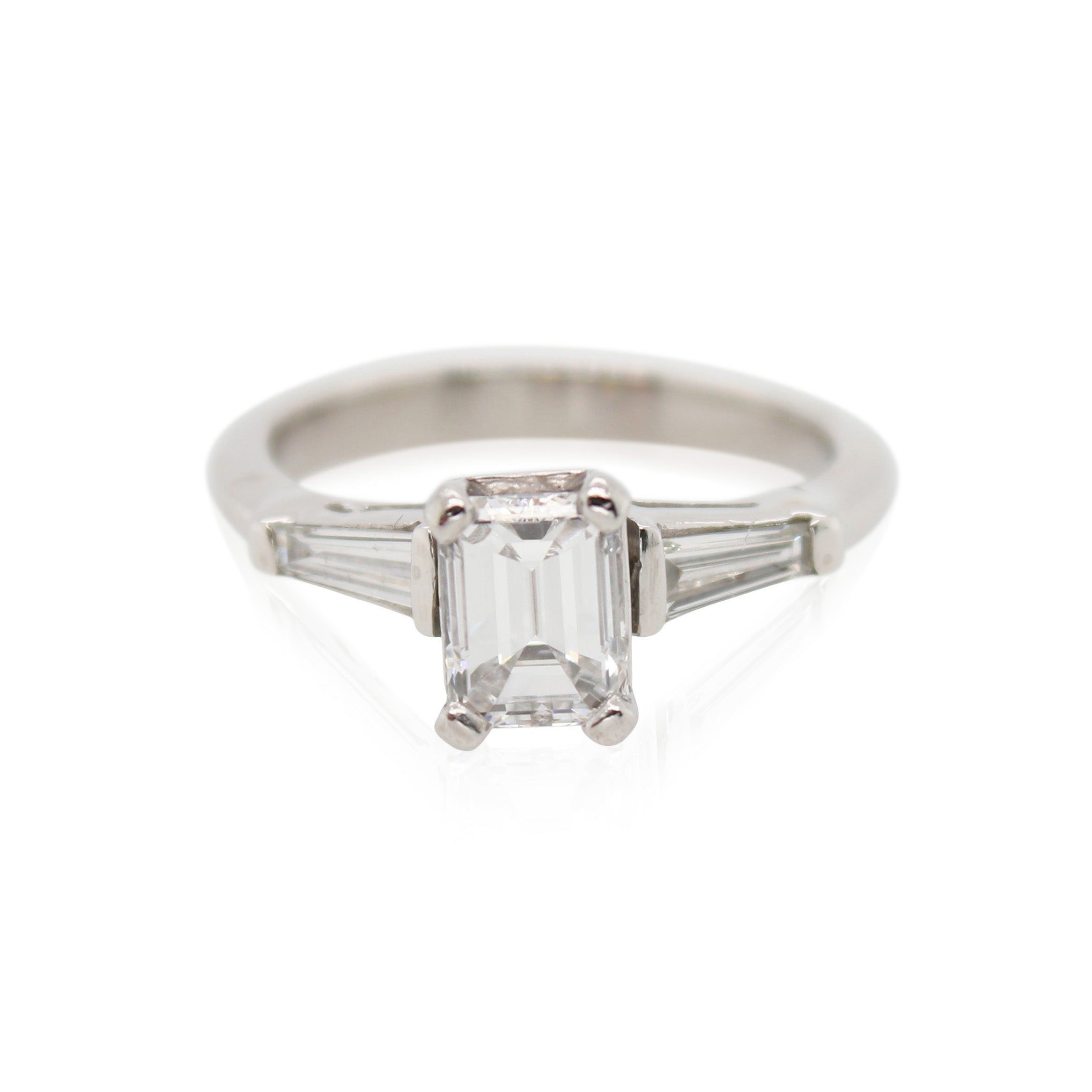 Emerald Cut and Tapered Baguette Diamond Engagement Ring