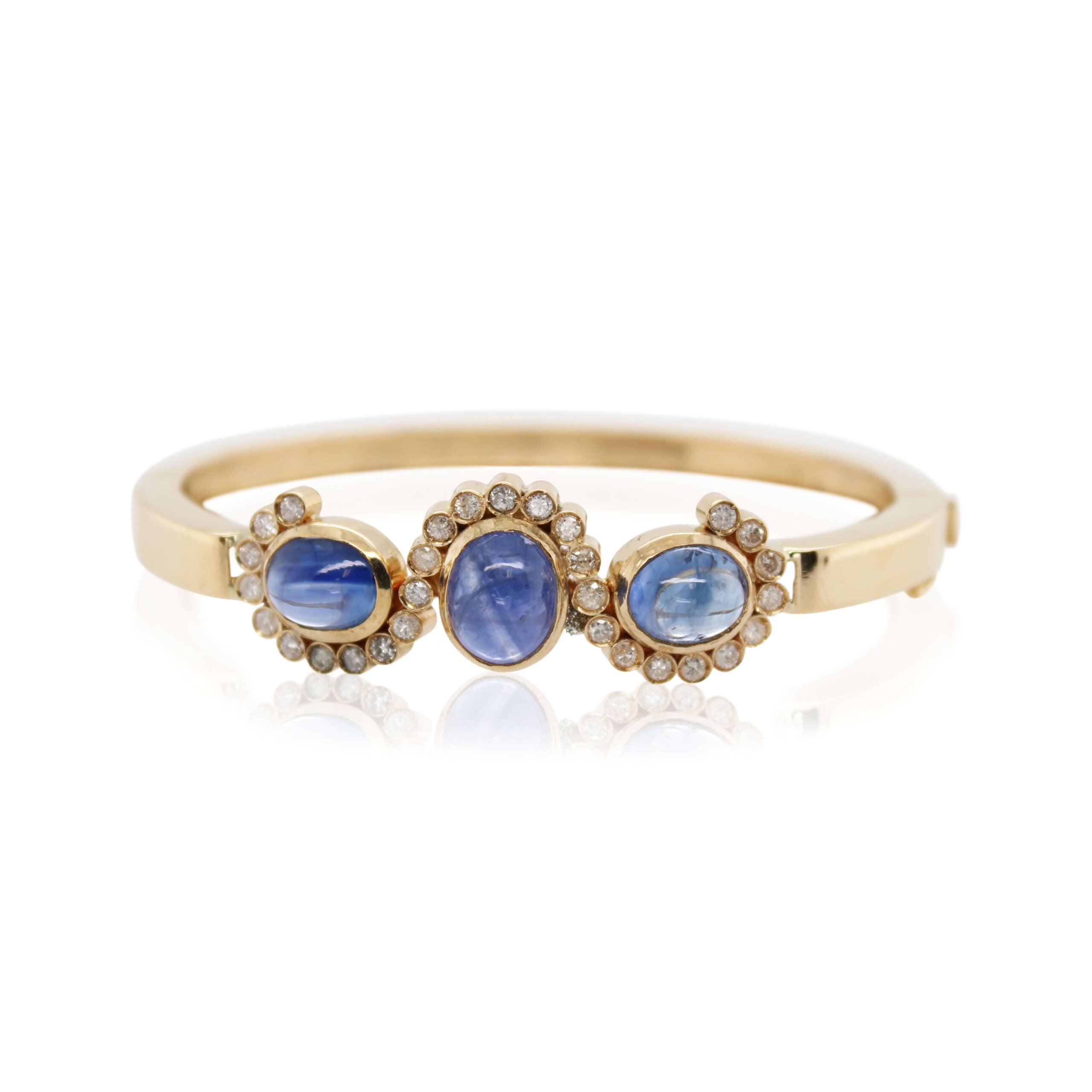 Oval Cabochon Sapphire and Diamond Bangle Bracelet