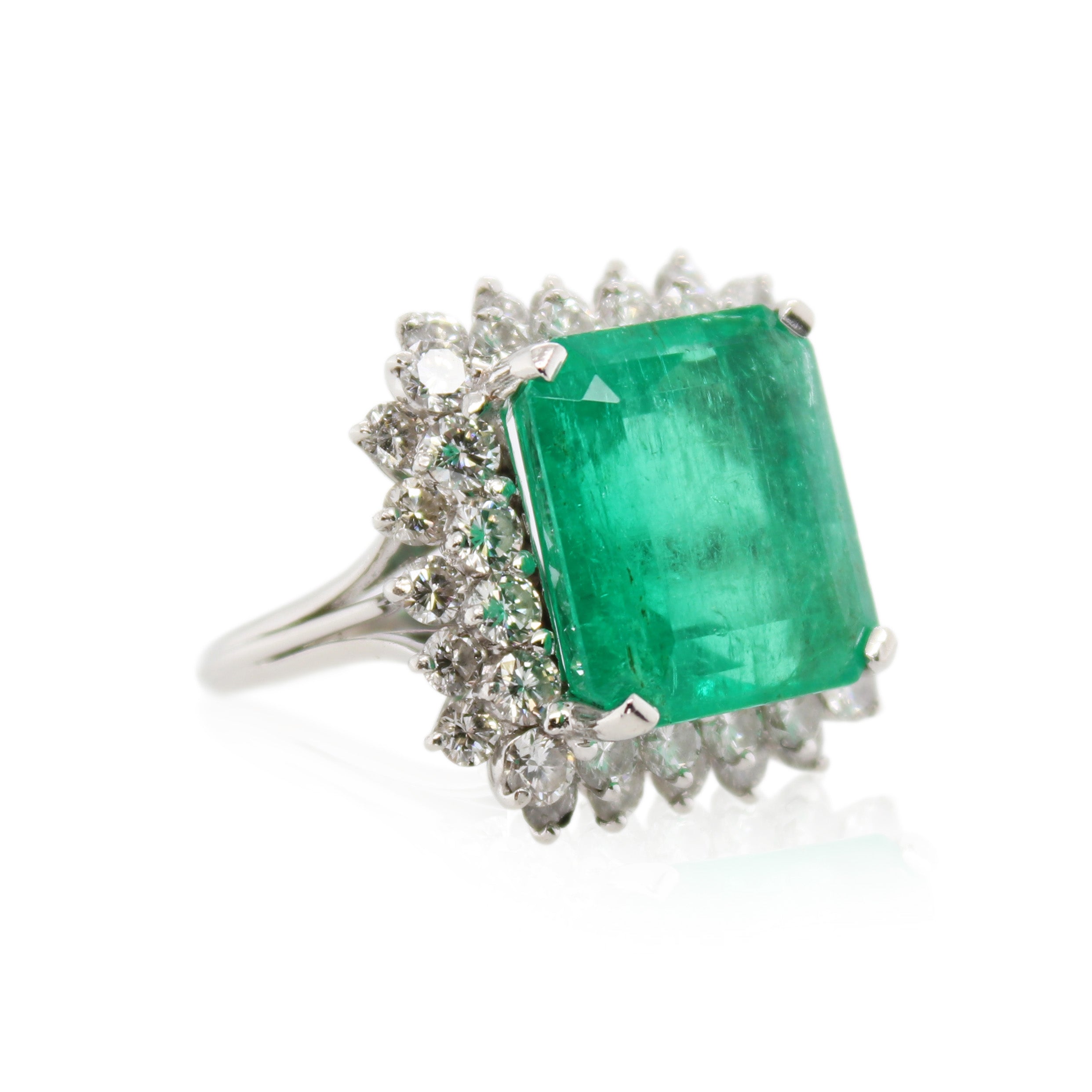 Platinum 12.17ct Emerald and Diamond Ring