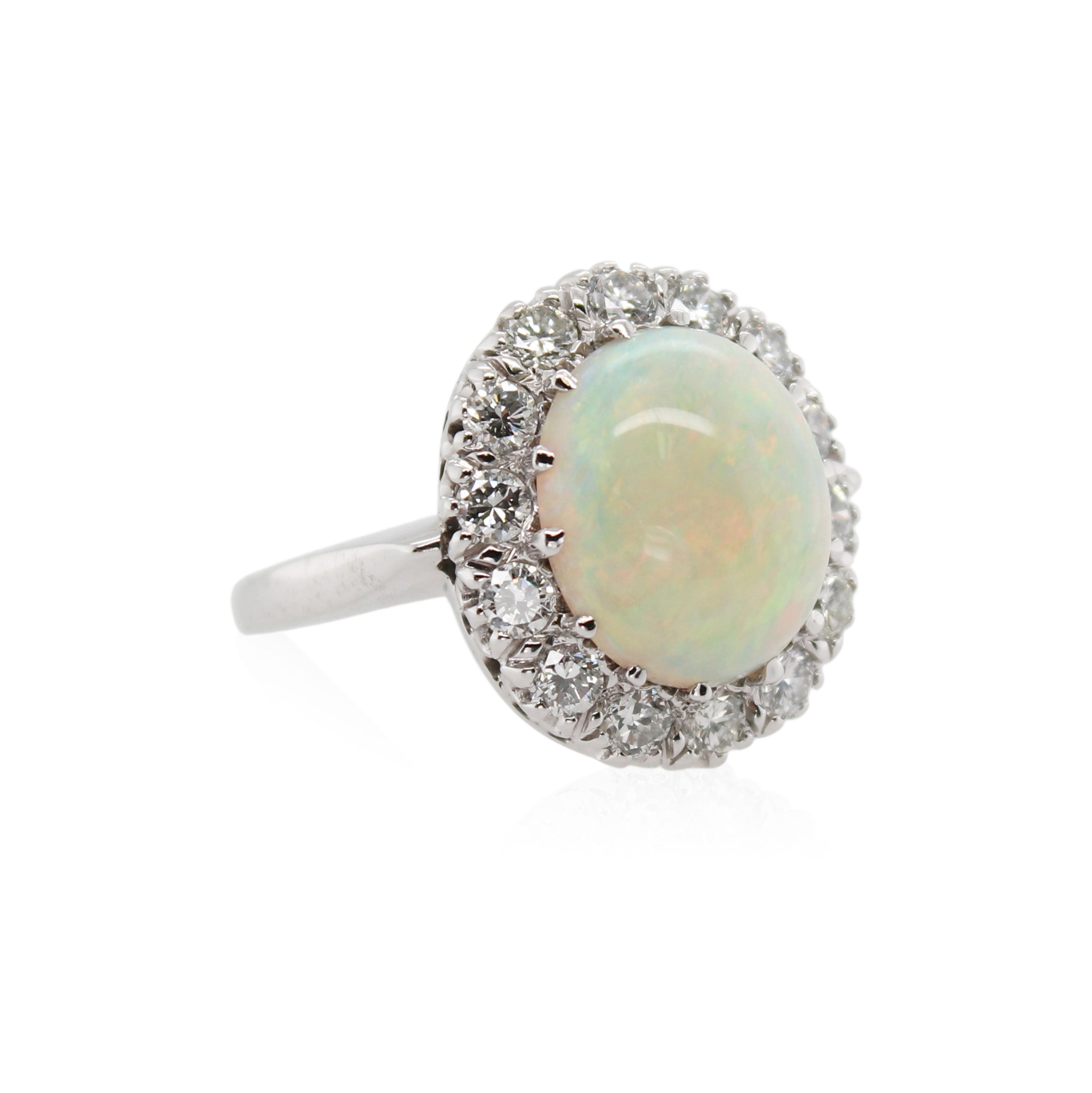 Estate Oval Opal and Diamond Halo Ring