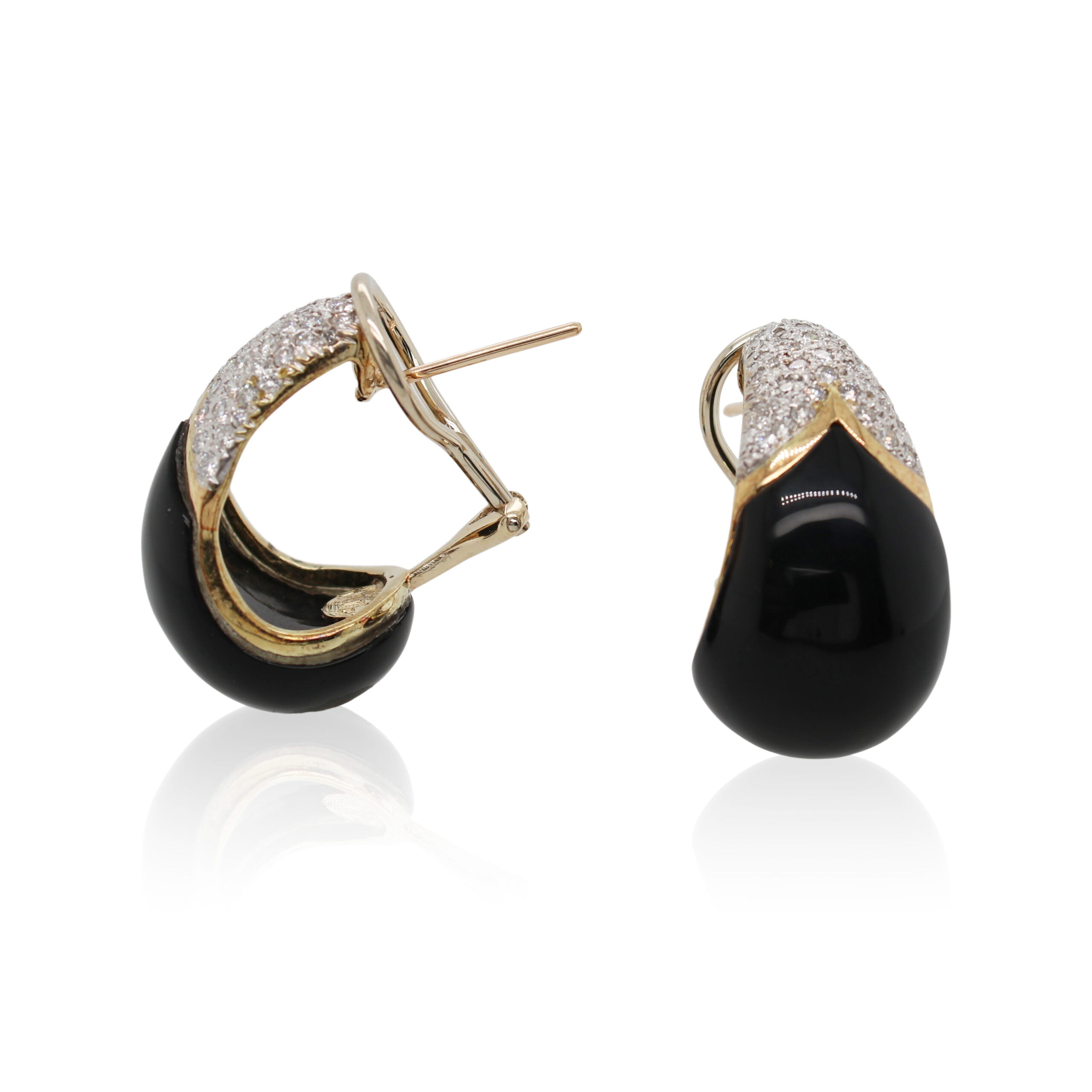 Black Onyx and Diamond J Hoop Earrings