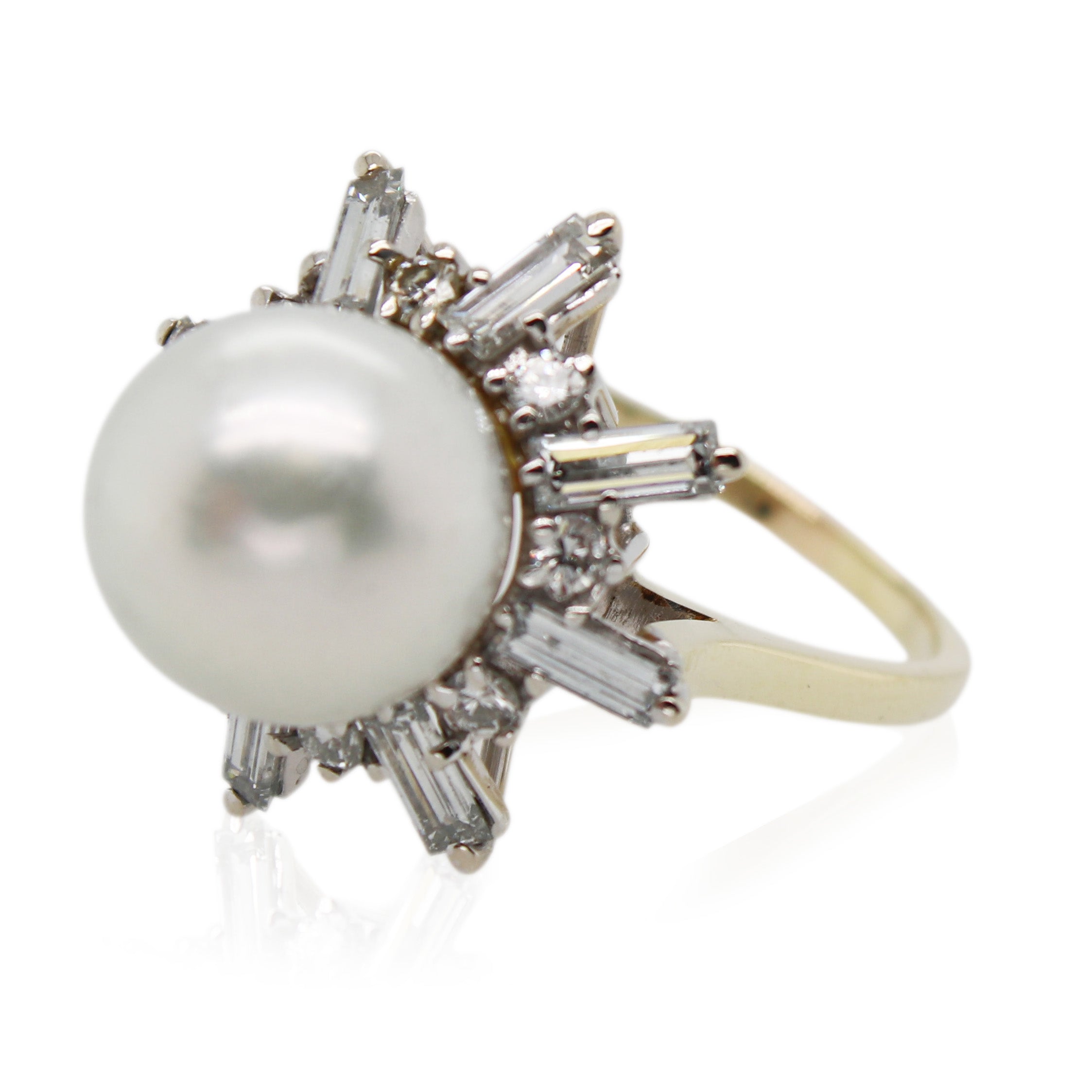 11mm Pearl and Diamond Starburst Ring