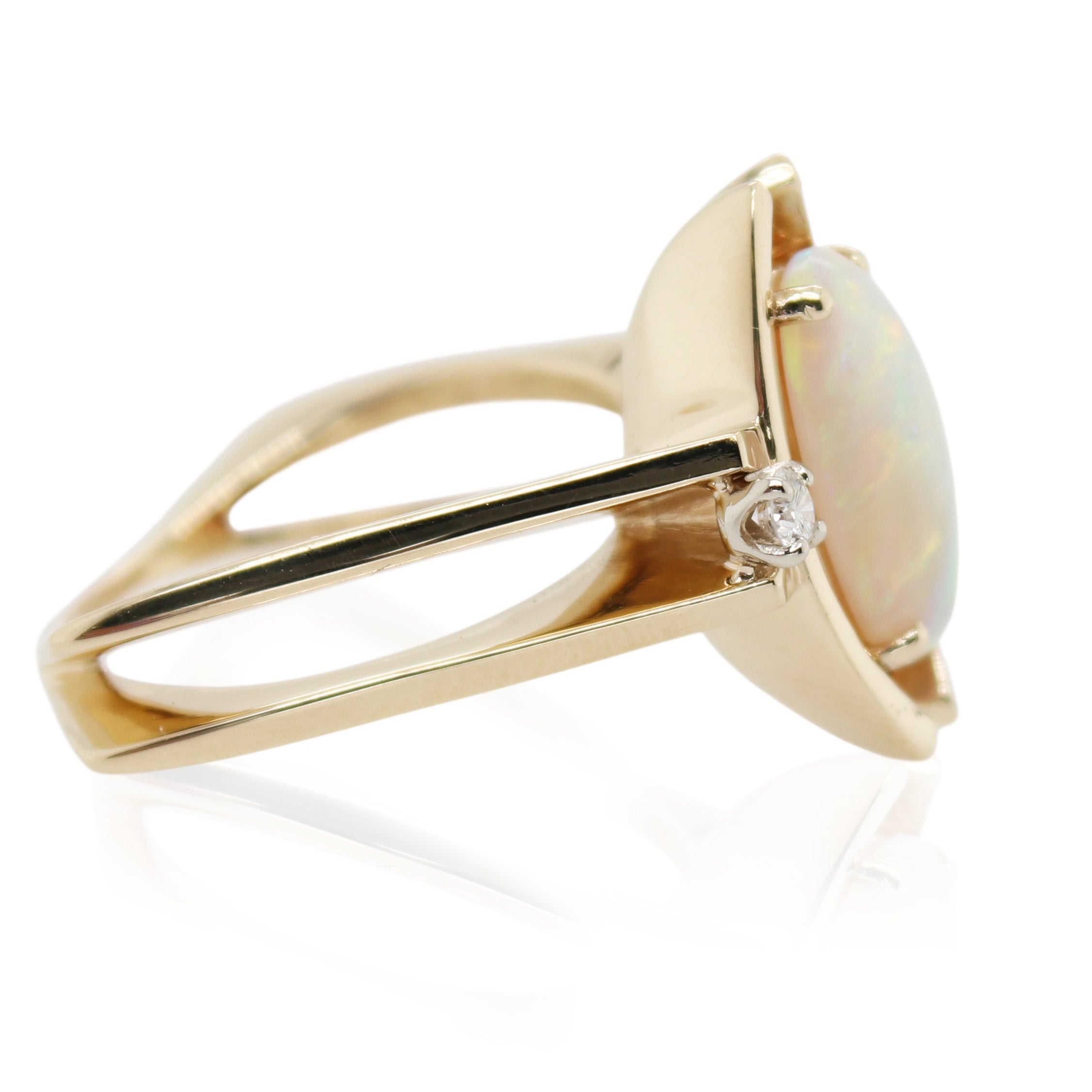 Opal and Diamond Accented Split Shank Ring
