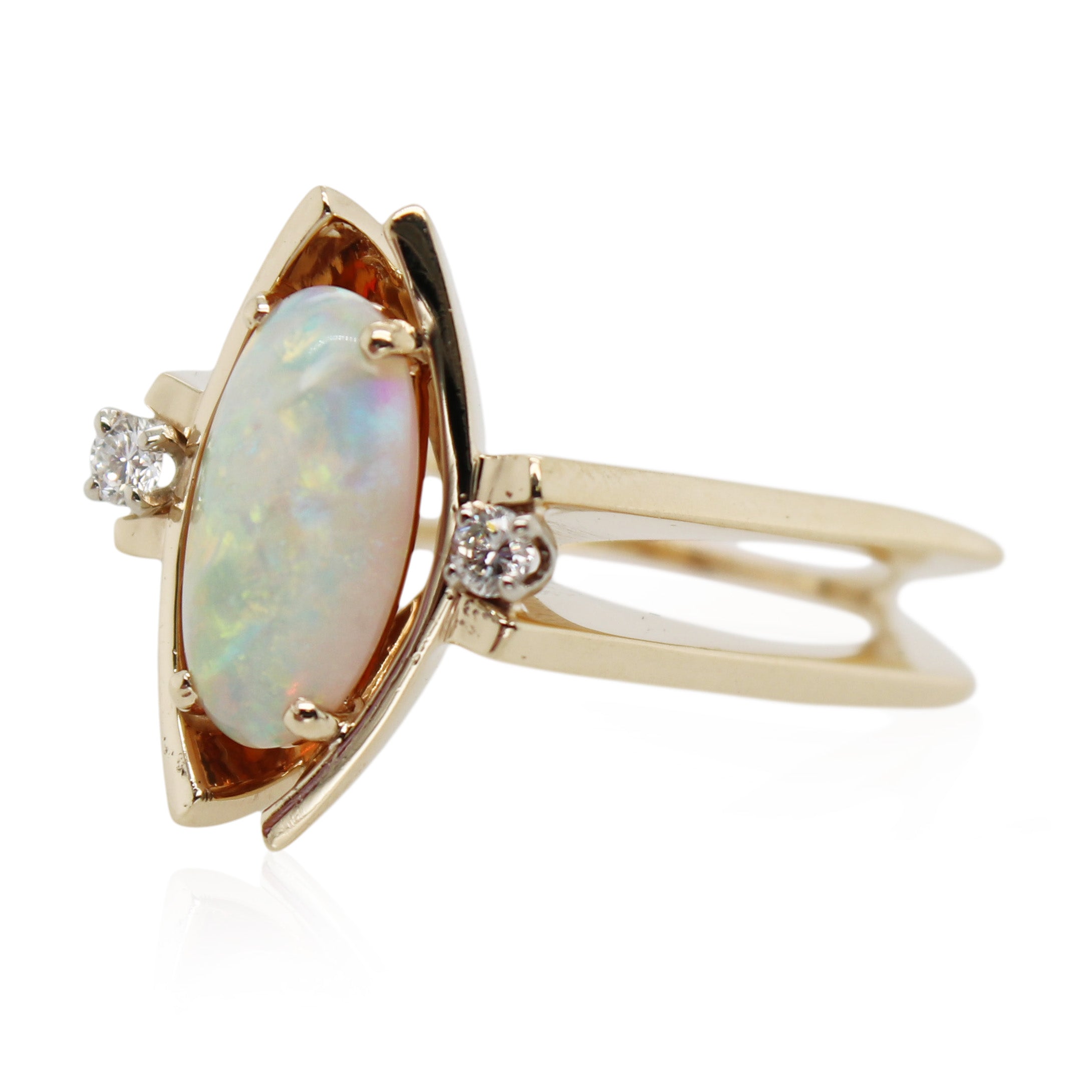 Opal and Diamond Accented Split Shank Ring