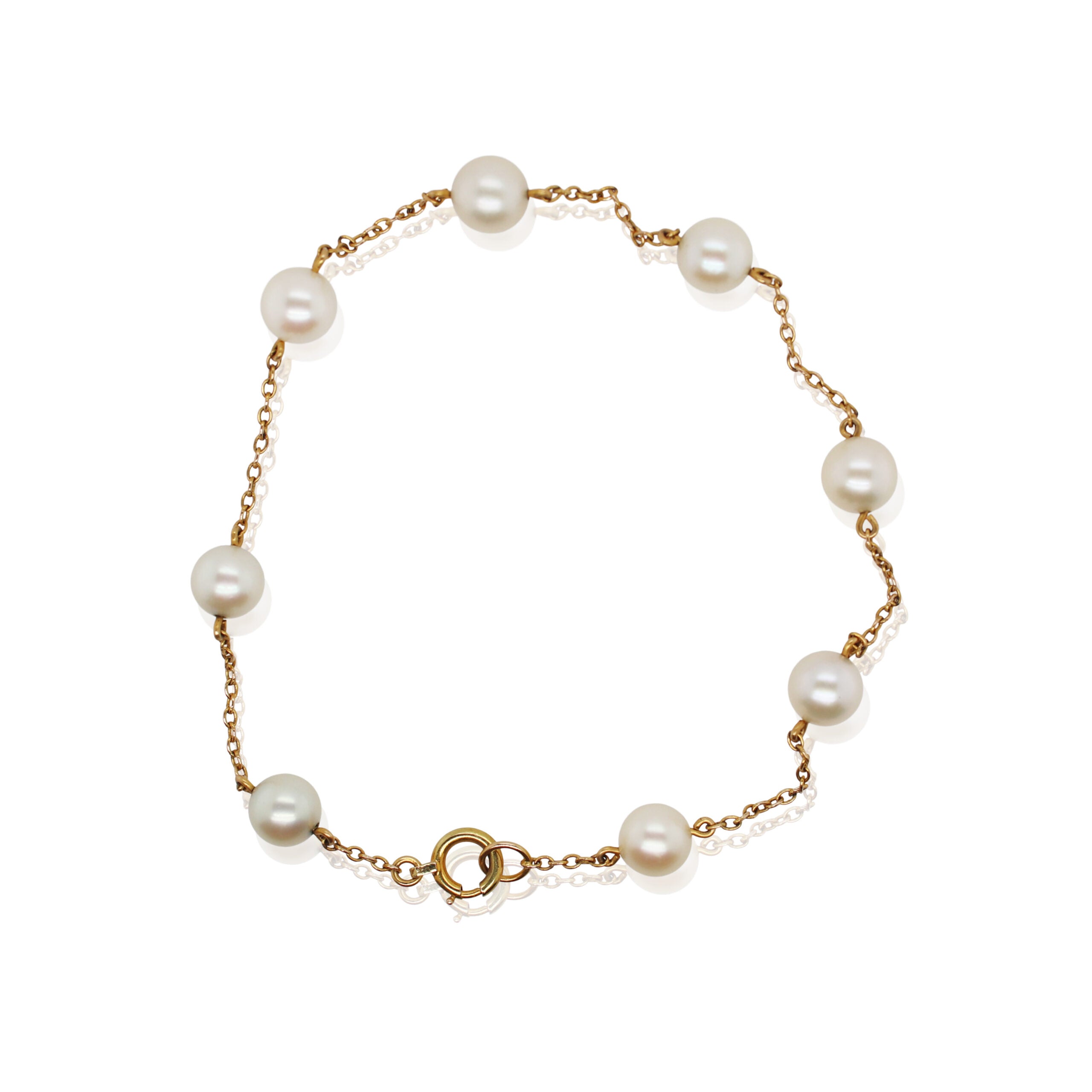 Yellow Gold Pearl Station Bracelet