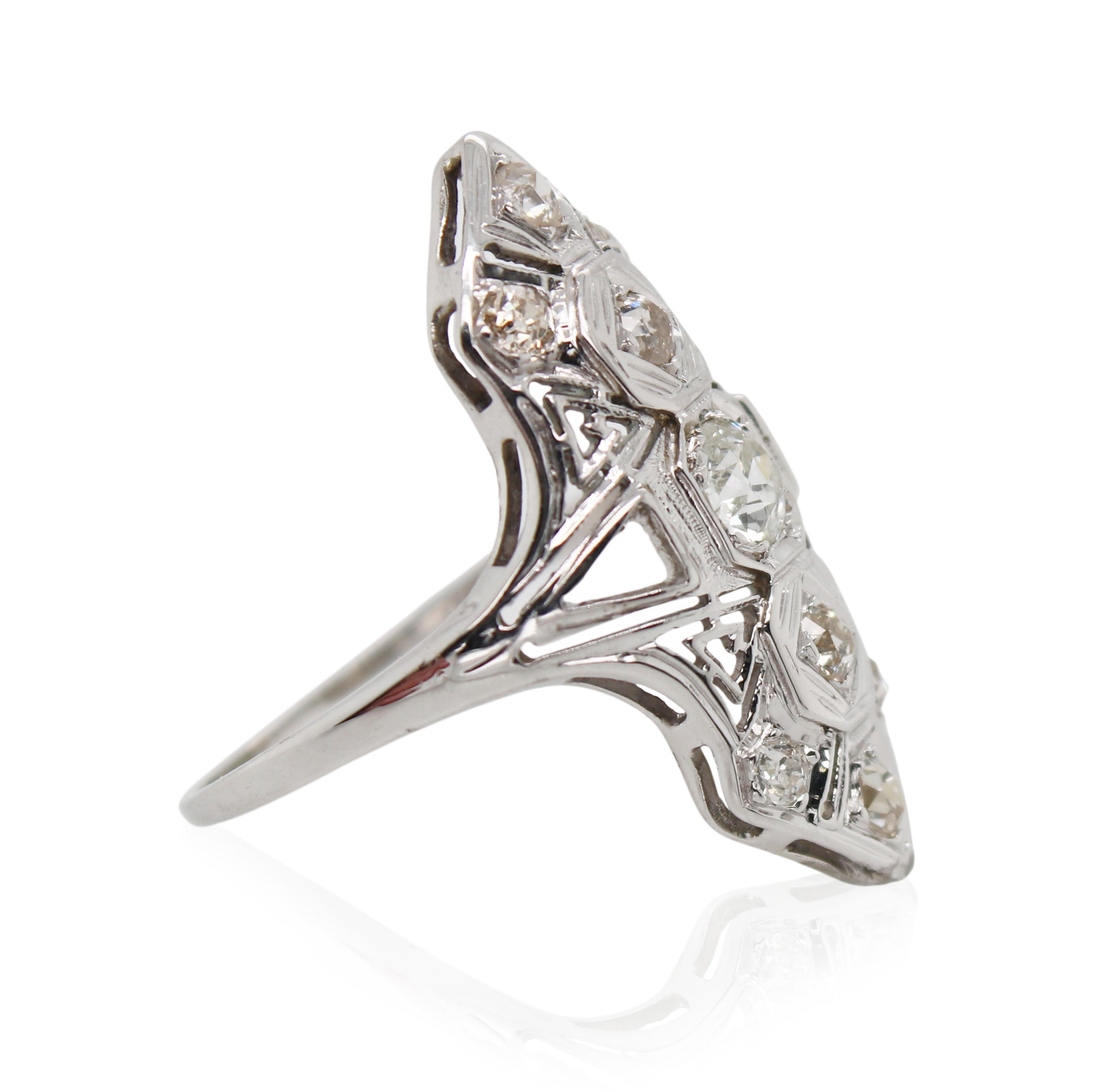 Old European Cut Diamond Elongated Ring