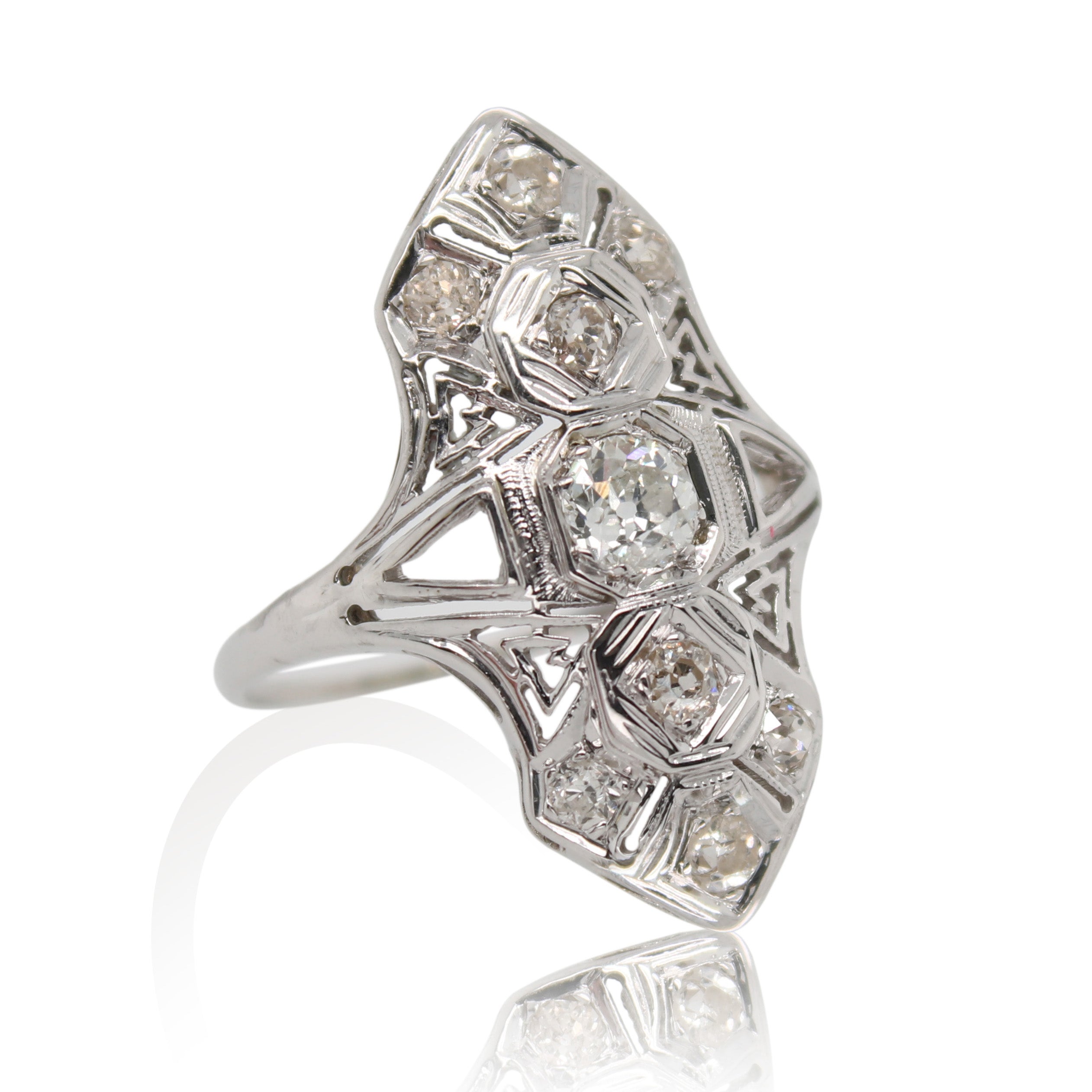 Old European Cut Diamond Elongated Ring