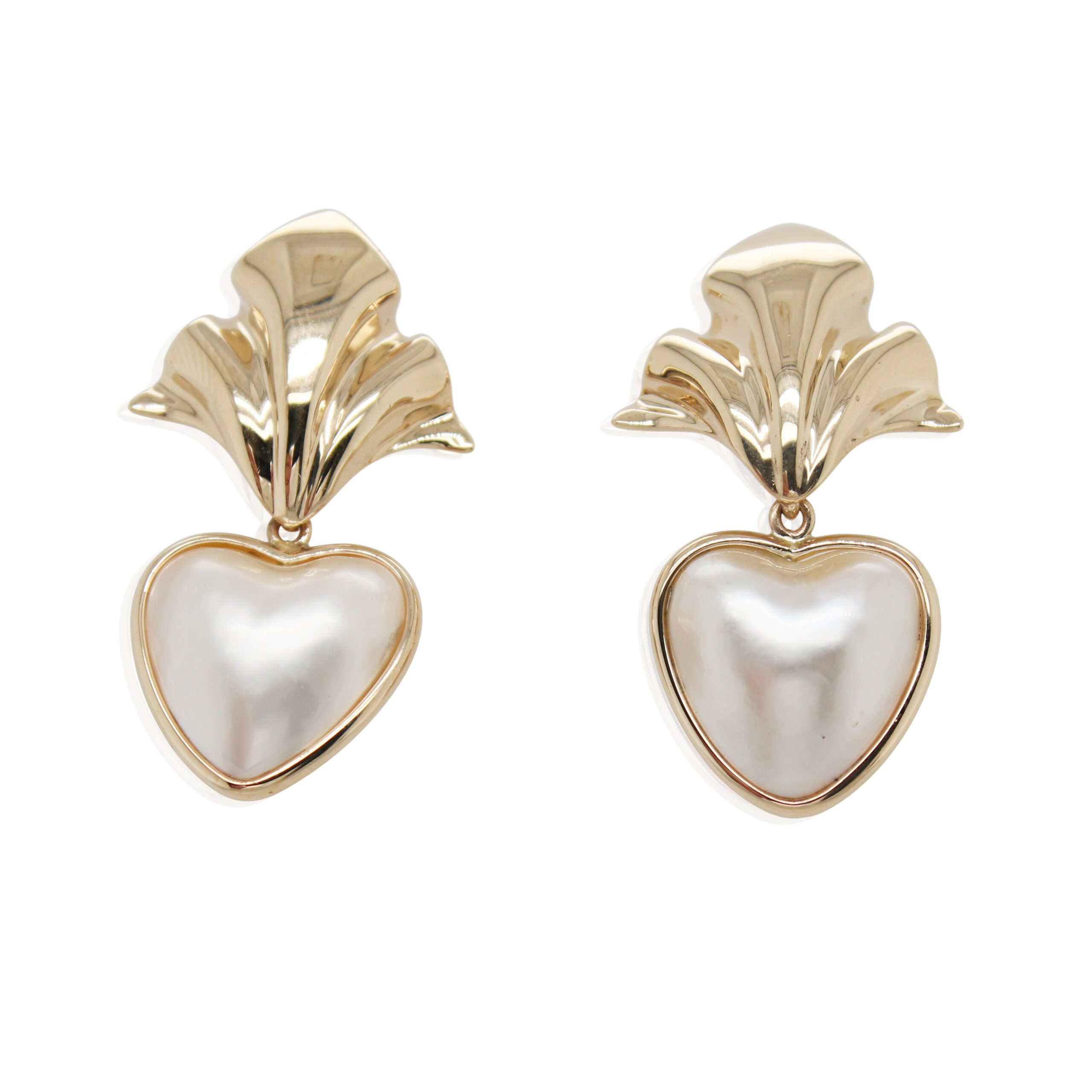Heart Shaped Mabe Pearl Drop Earrings