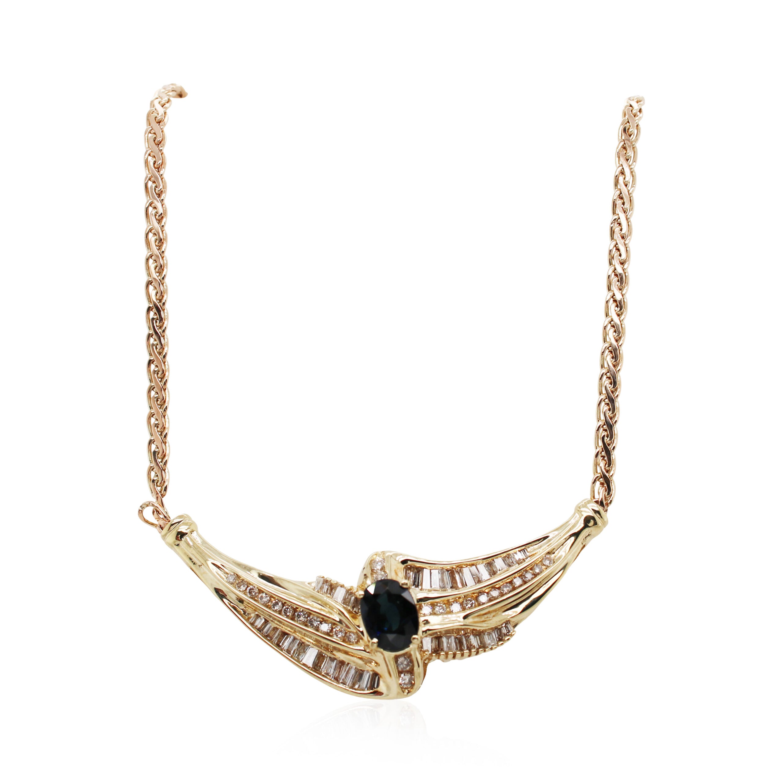Yellow Gold Sapphire and Diamond Necklace