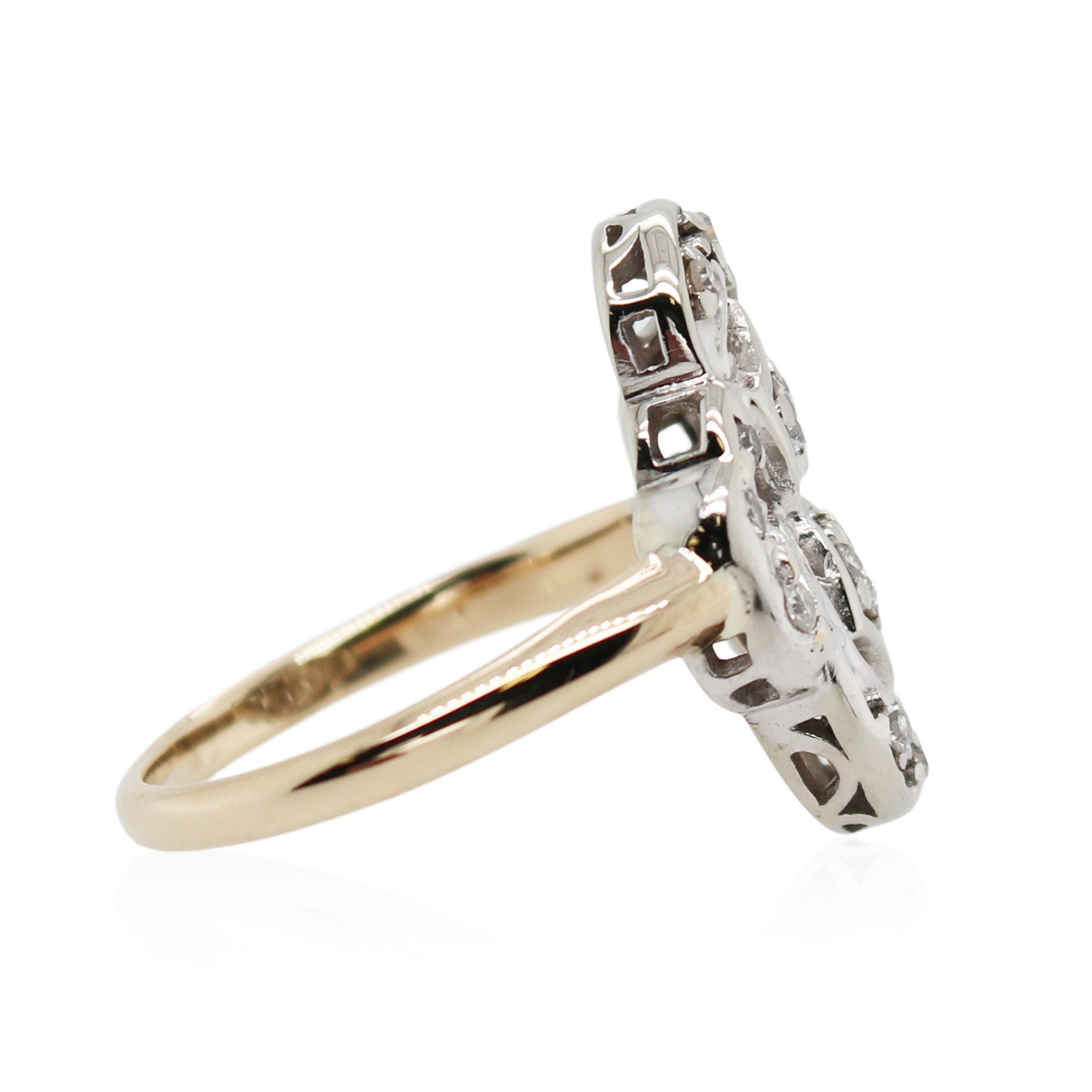 White and Yellow Gold Diamond Elongated Ring