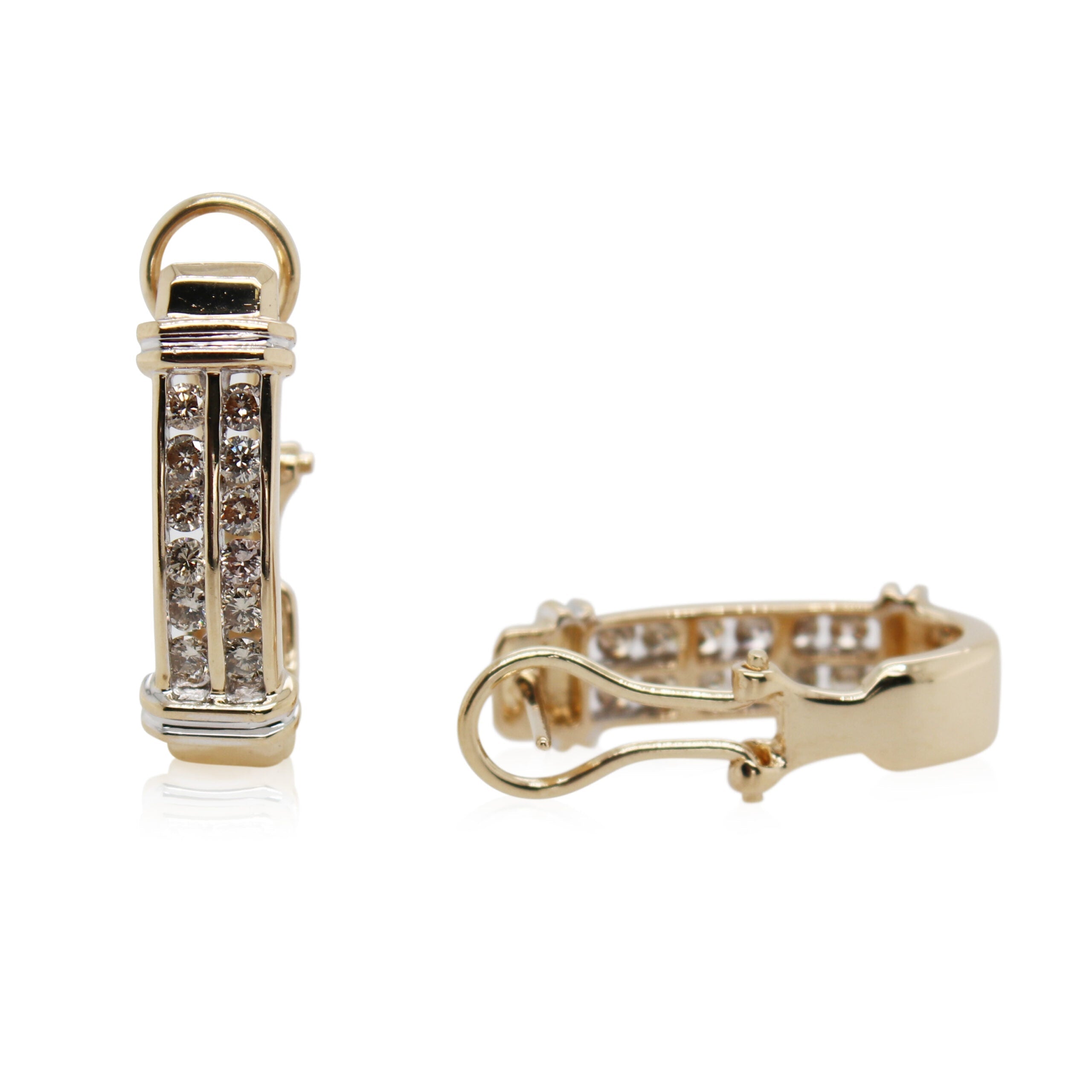 Yellow and White Gold Diamond "J" Hoops