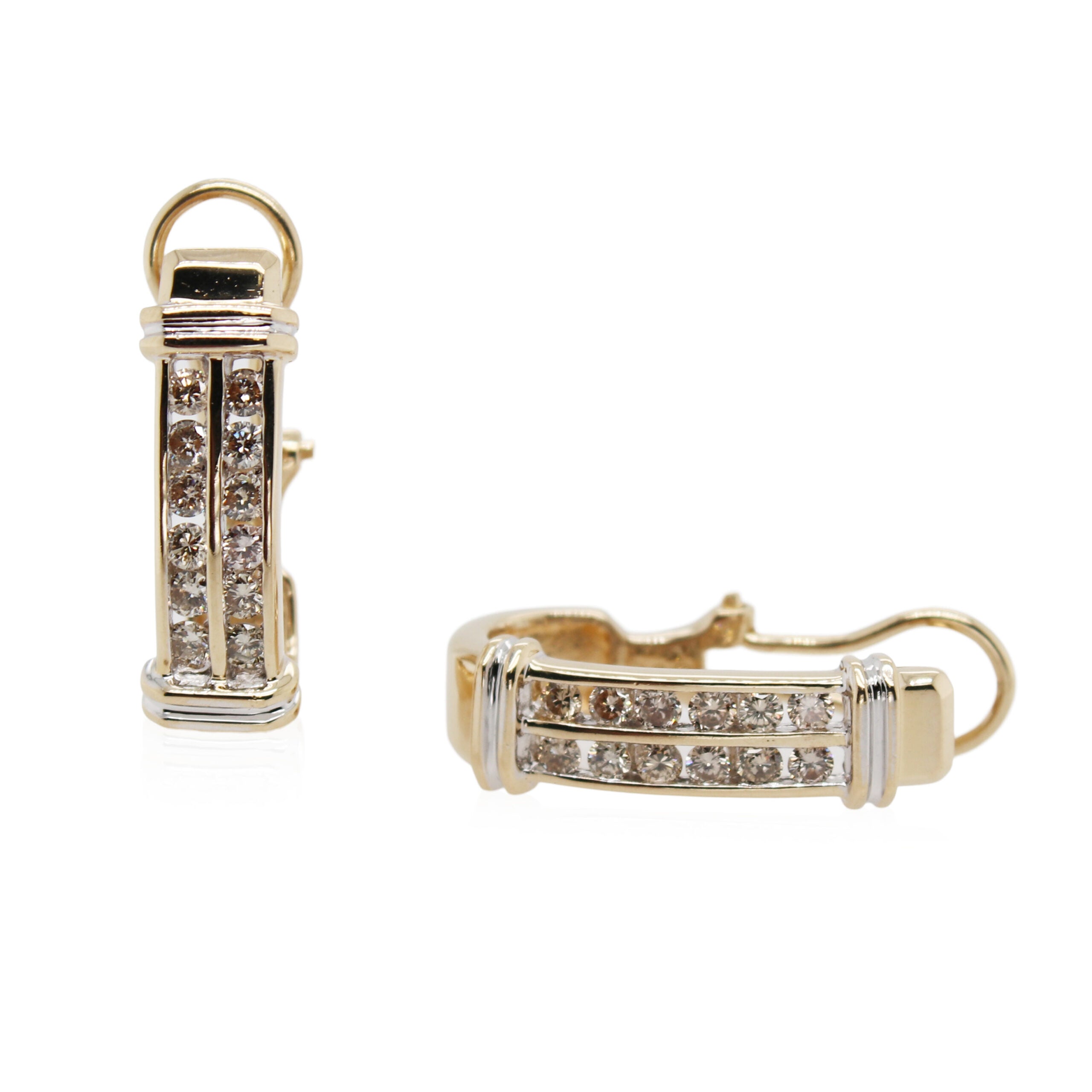 Yellow and White Gold Diamond "J" Hoops