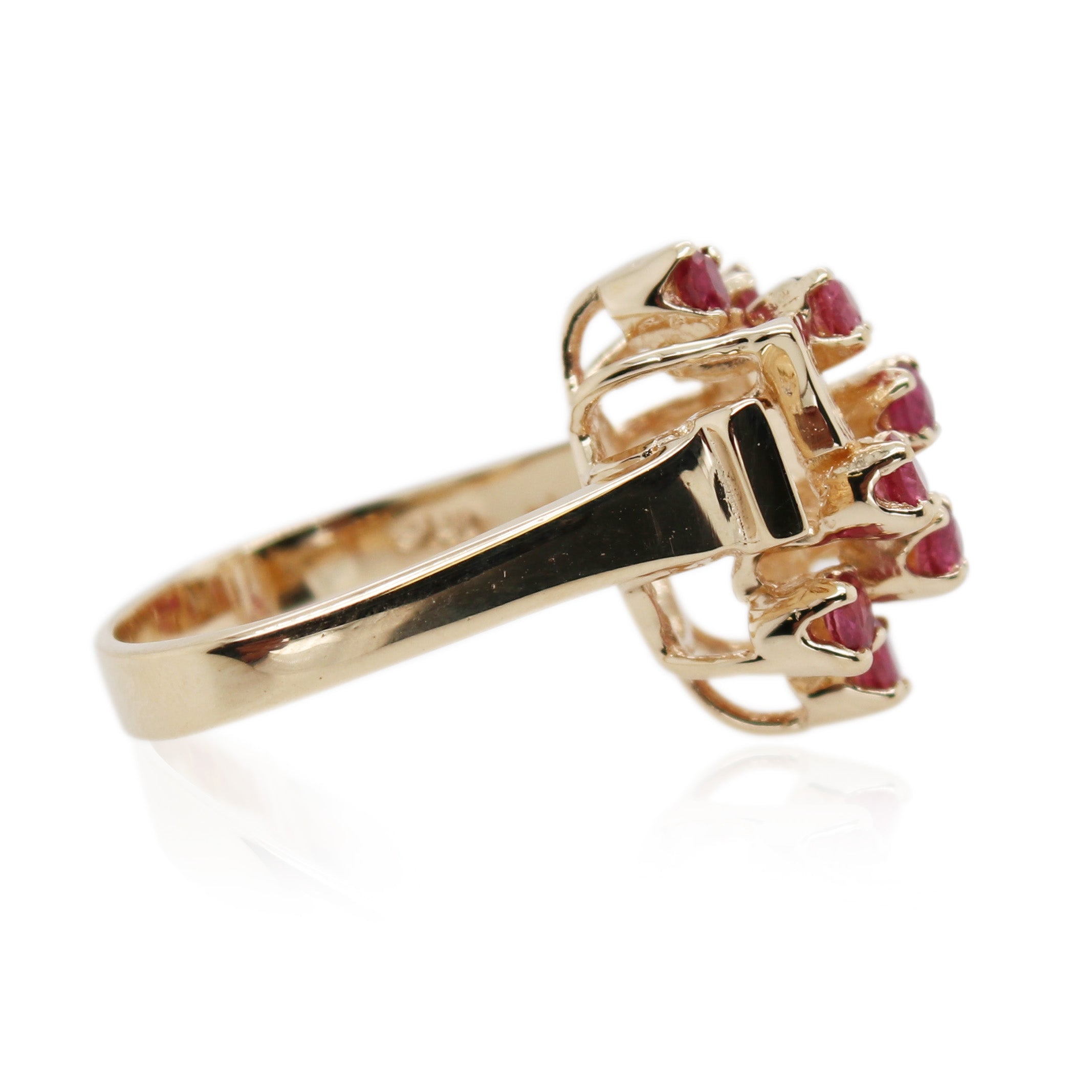 Yellow Gold Ruby Cluster Ring