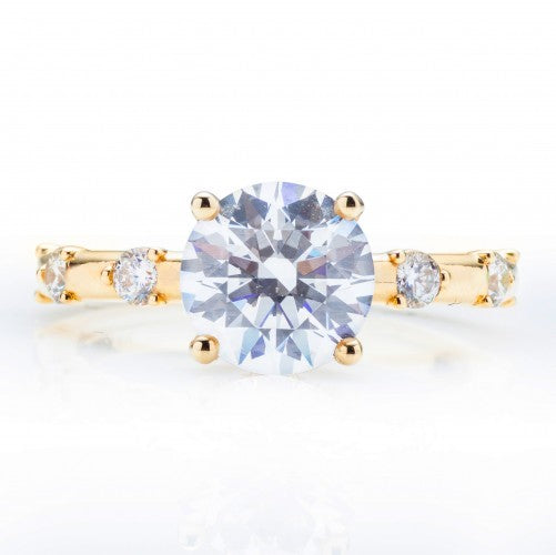 Yellow Gold Engagement Mounting with Diamond Station Sides