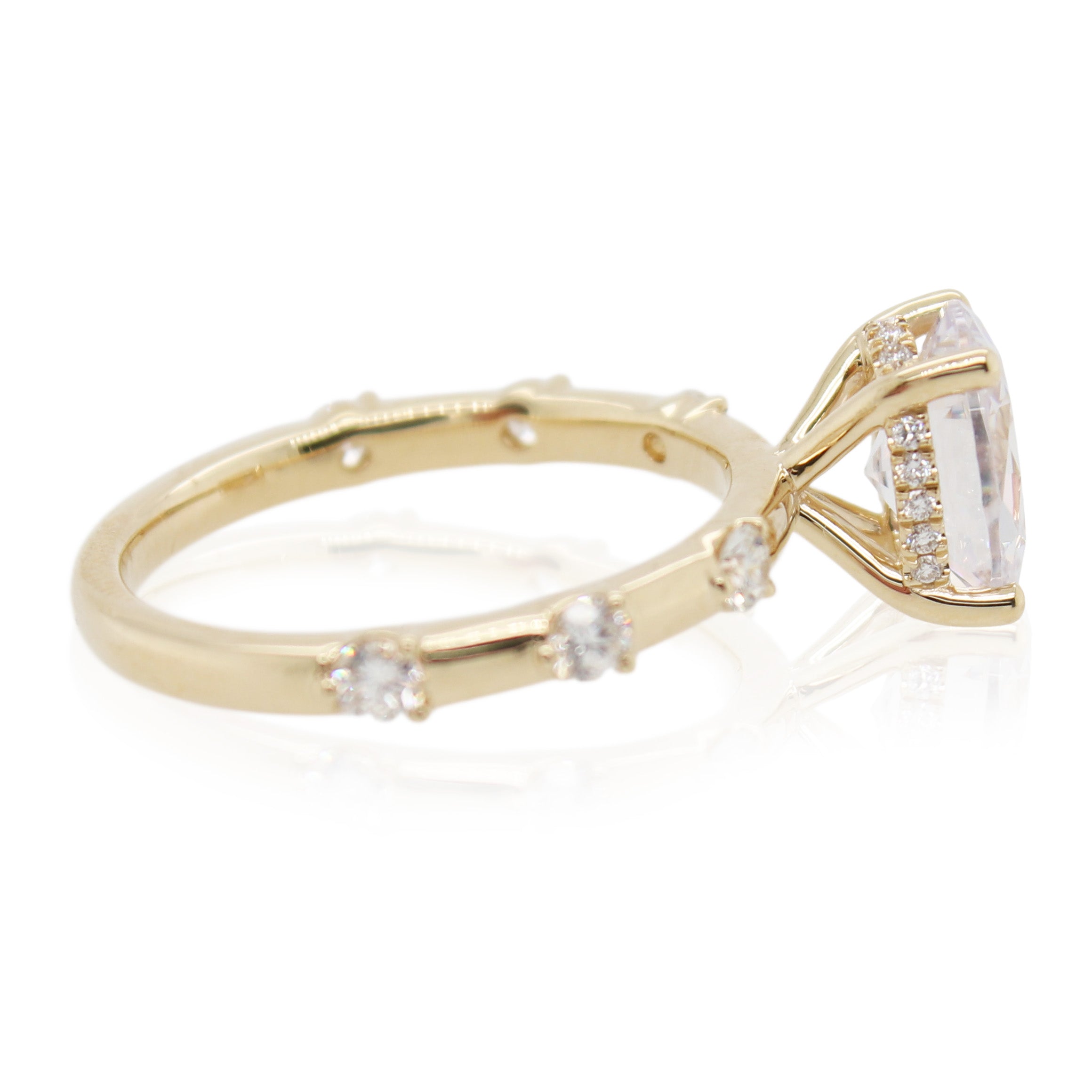 Yellow Gold Hidden Halo and Station Diamond Sides Mounting